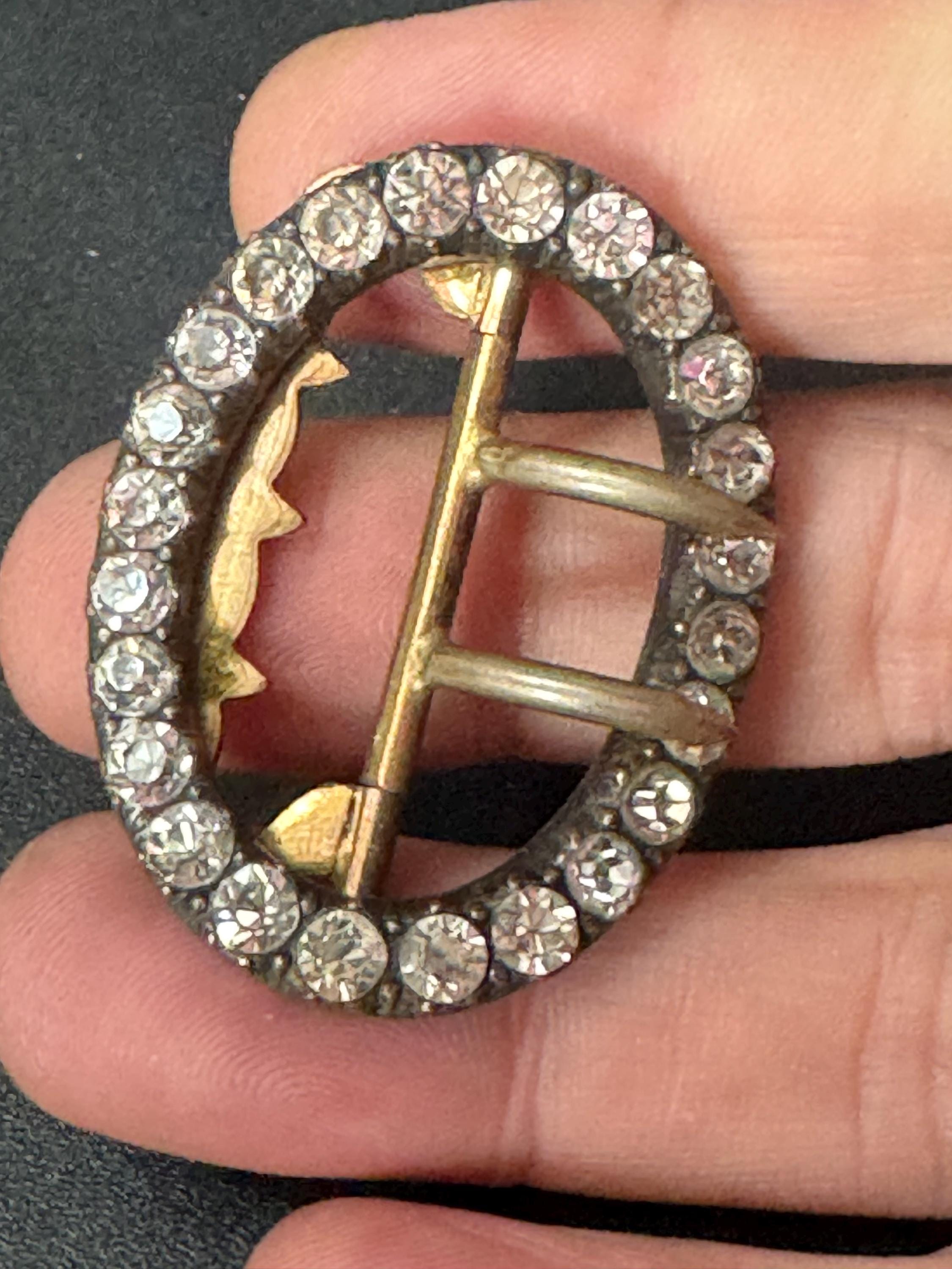 Antique Georgian 1800s 2 prong Claw Set Clear Glass oval Diamanté Belt Buckle