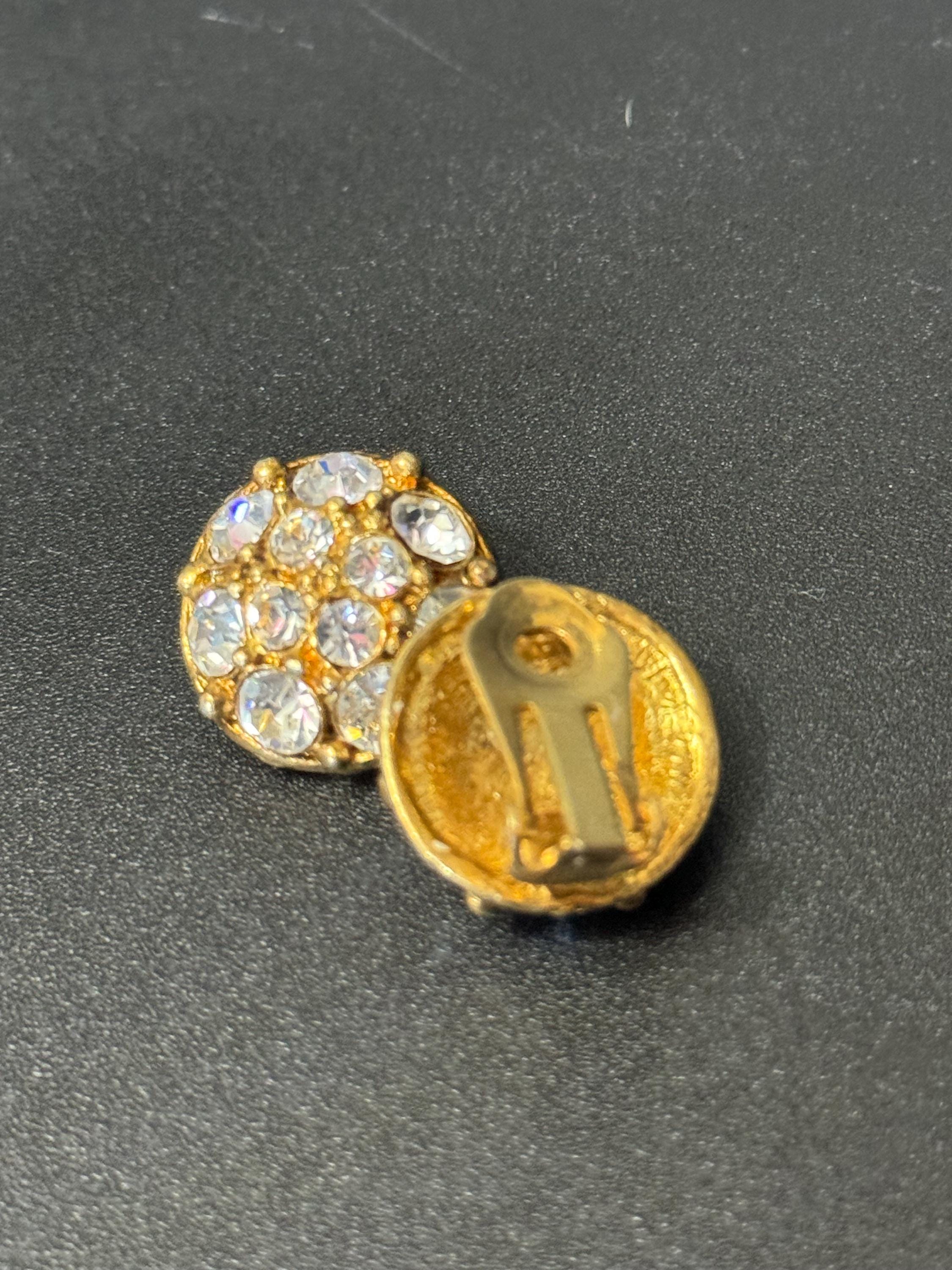 Clear Diamanté paste gold tone round Clip On Earrings
