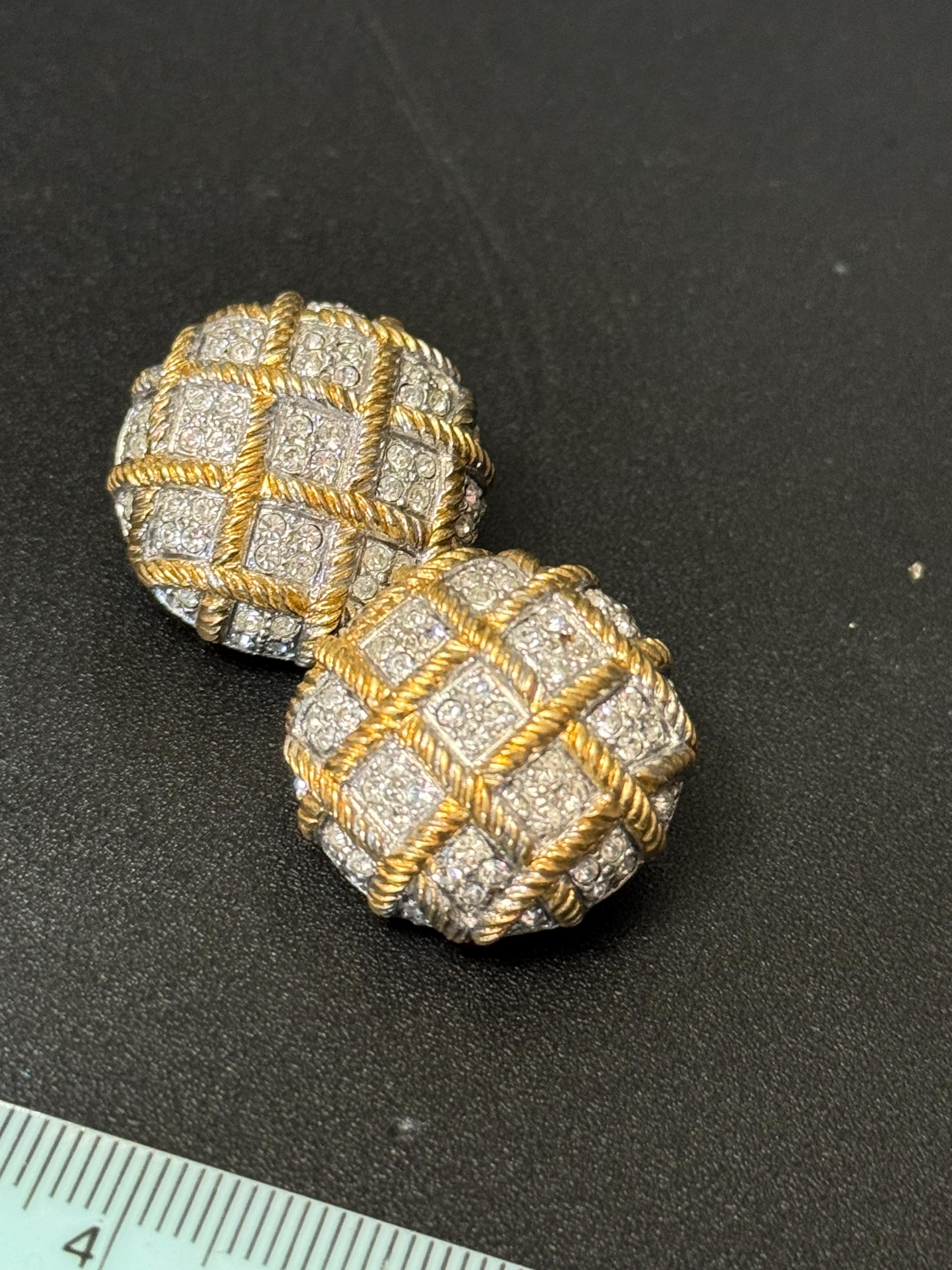 Clear Diamanté paste gold tone round Clip On Earrings