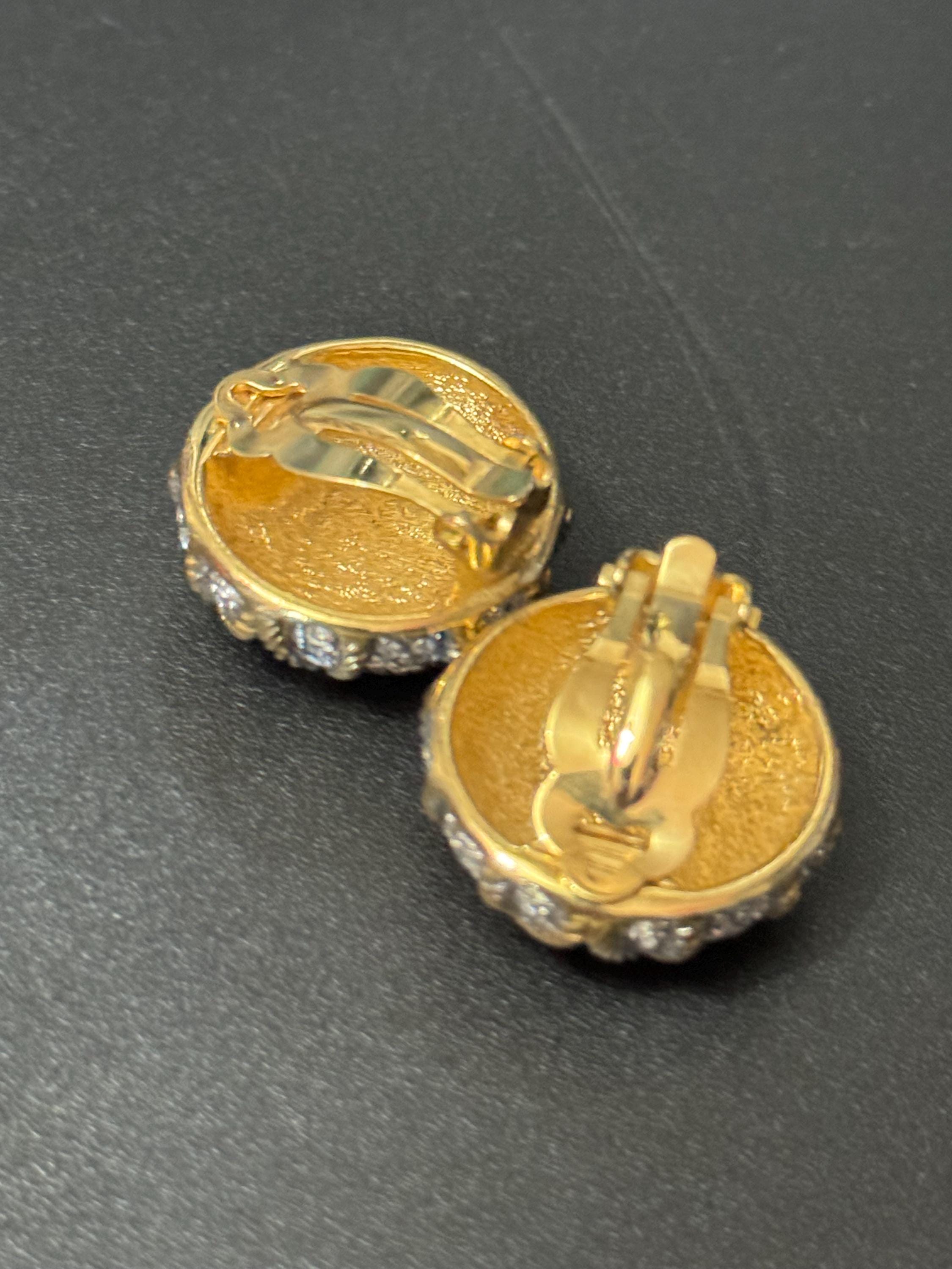 Clear Diamanté paste gold tone round Clip On Earrings