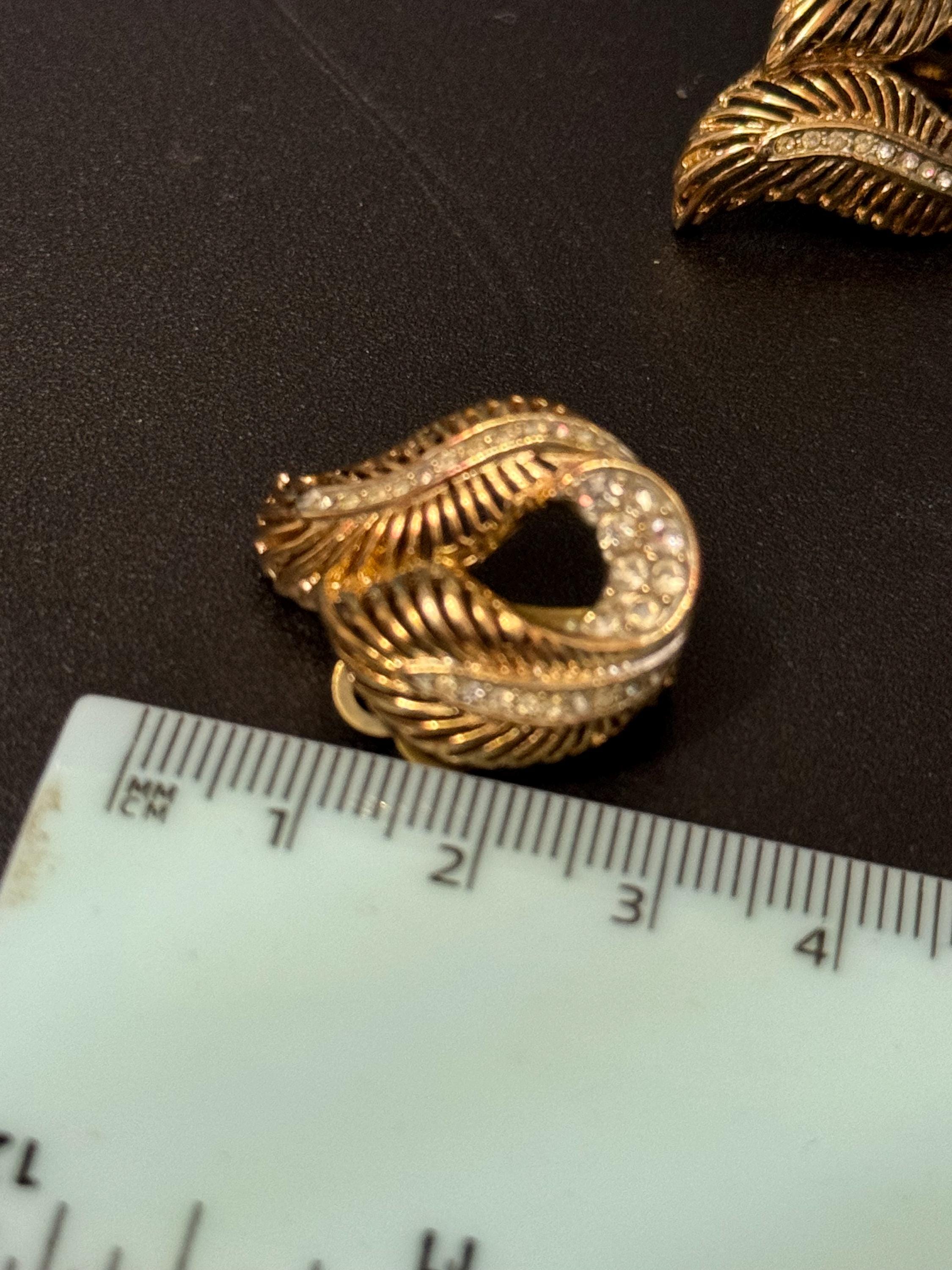 Clear Diamanté paste gold tone leaf swirl Clip On Earrings