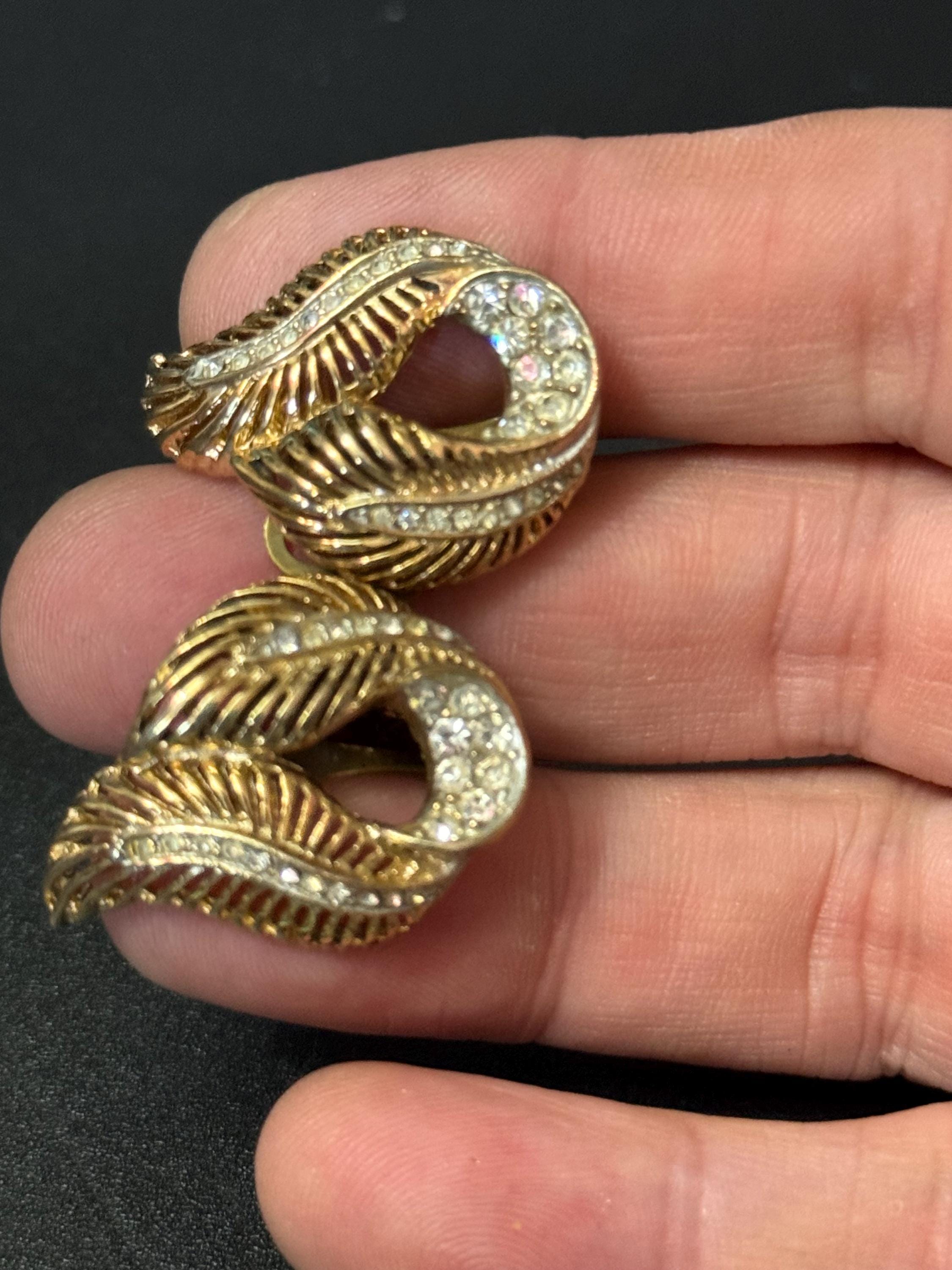 Clear Diamanté paste gold tone leaf swirl Clip On Earrings