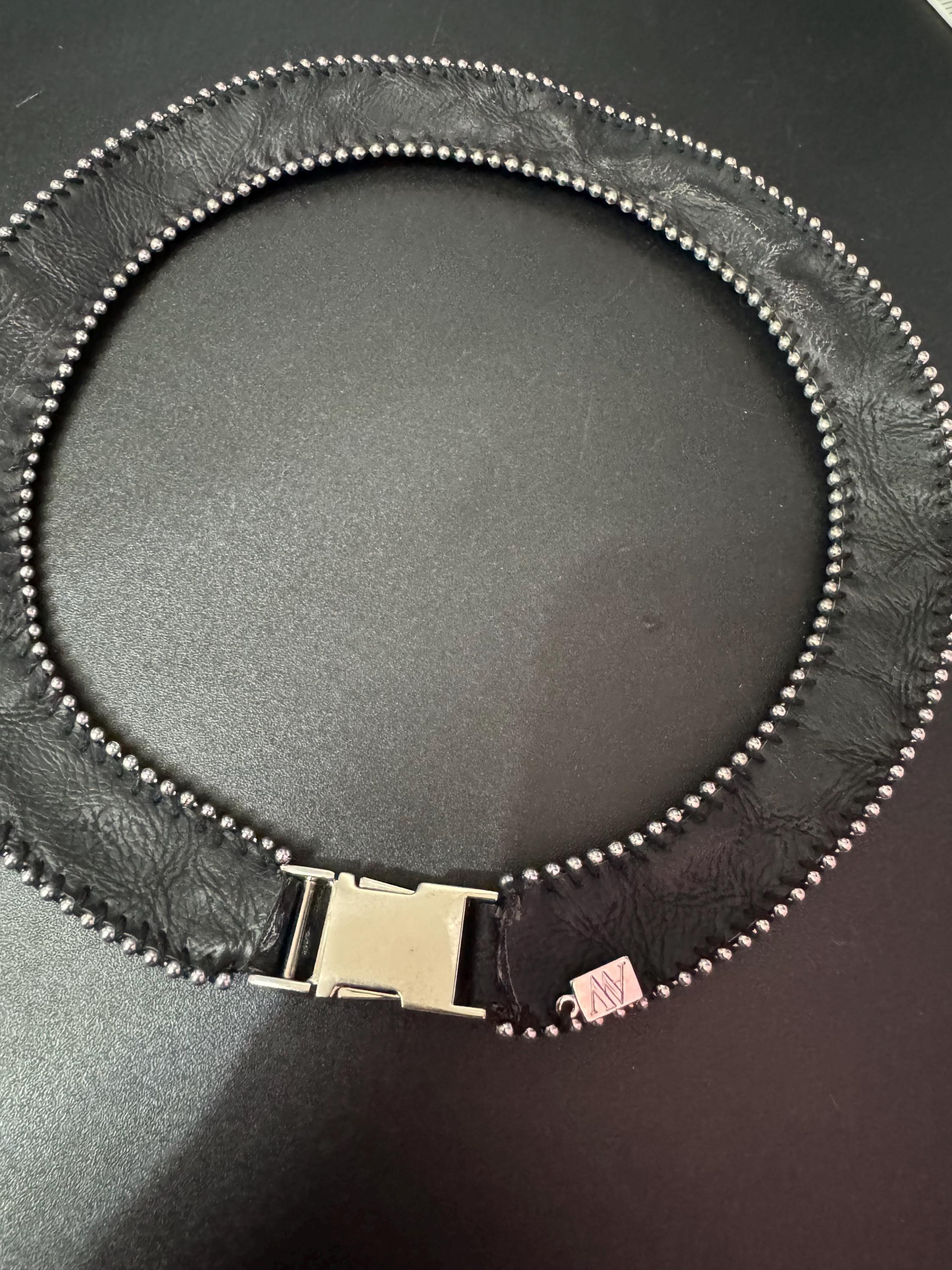 Retro black white purple and silver beaded Egyptian choker necklace with clear crystals