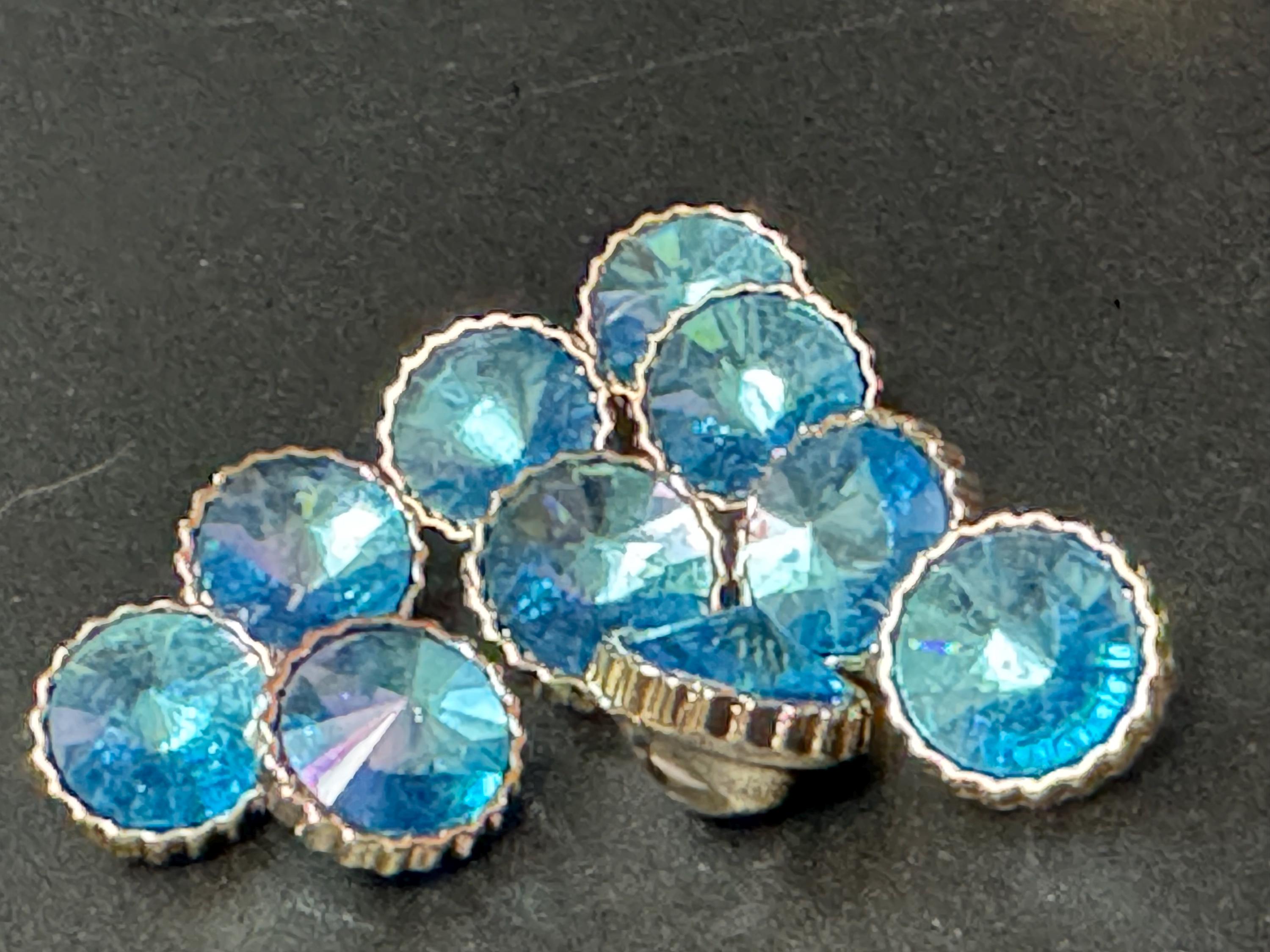Light Blue Rivoli diamanté Buttons: 12mm Acrylic Crystal with Gold Tone - 10 Pack