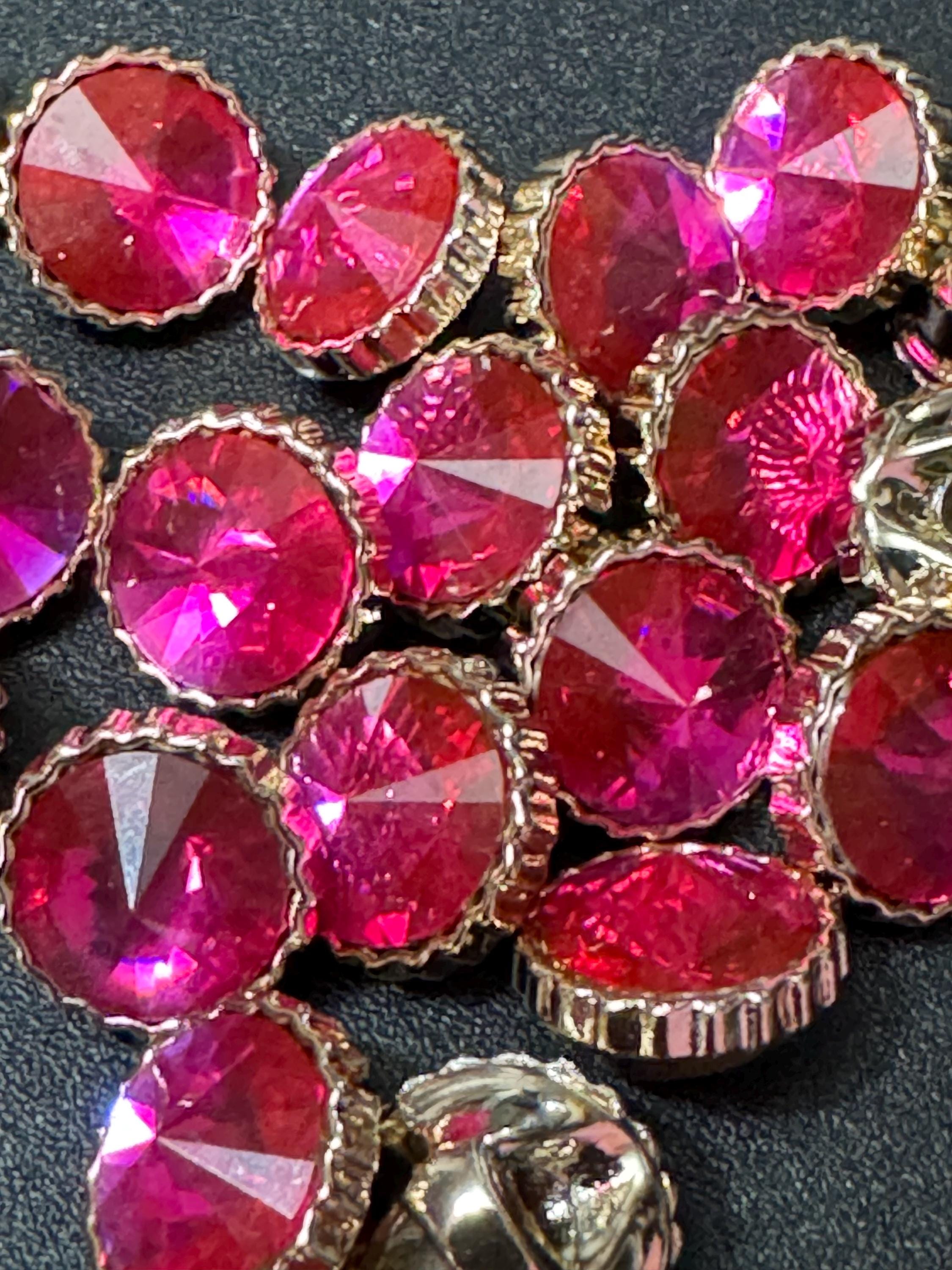 10 pack bright pink Rivoli diamond acrylic crystal plastic buttons, 12mm, gold tone