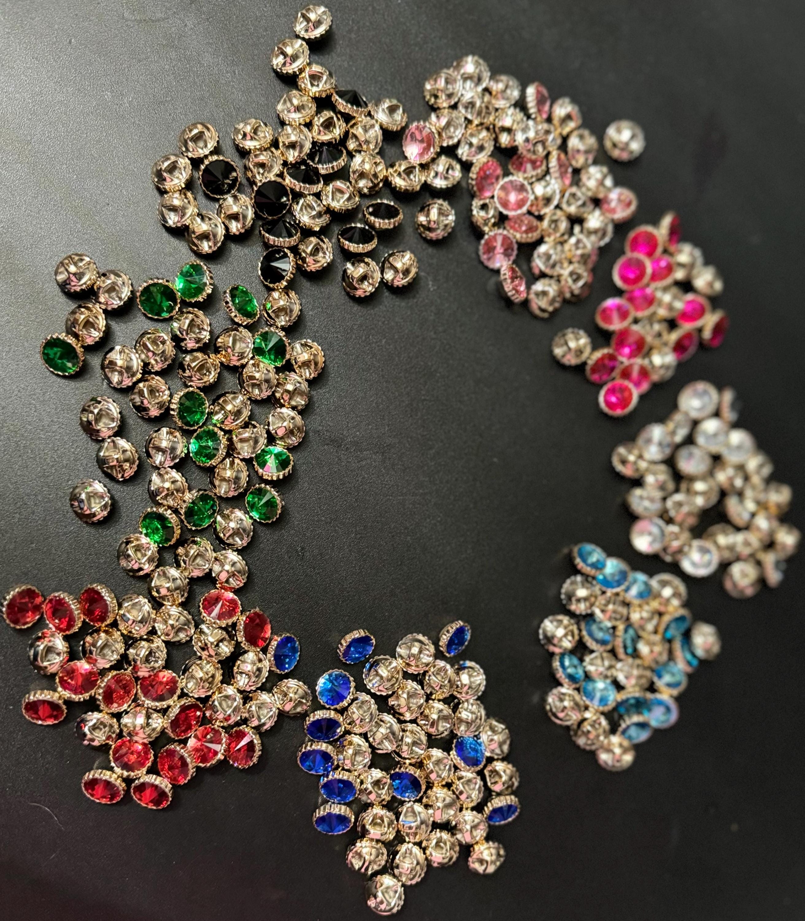 10 pack bright pink Rivoli diamond acrylic crystal plastic buttons, 12mm, gold tone