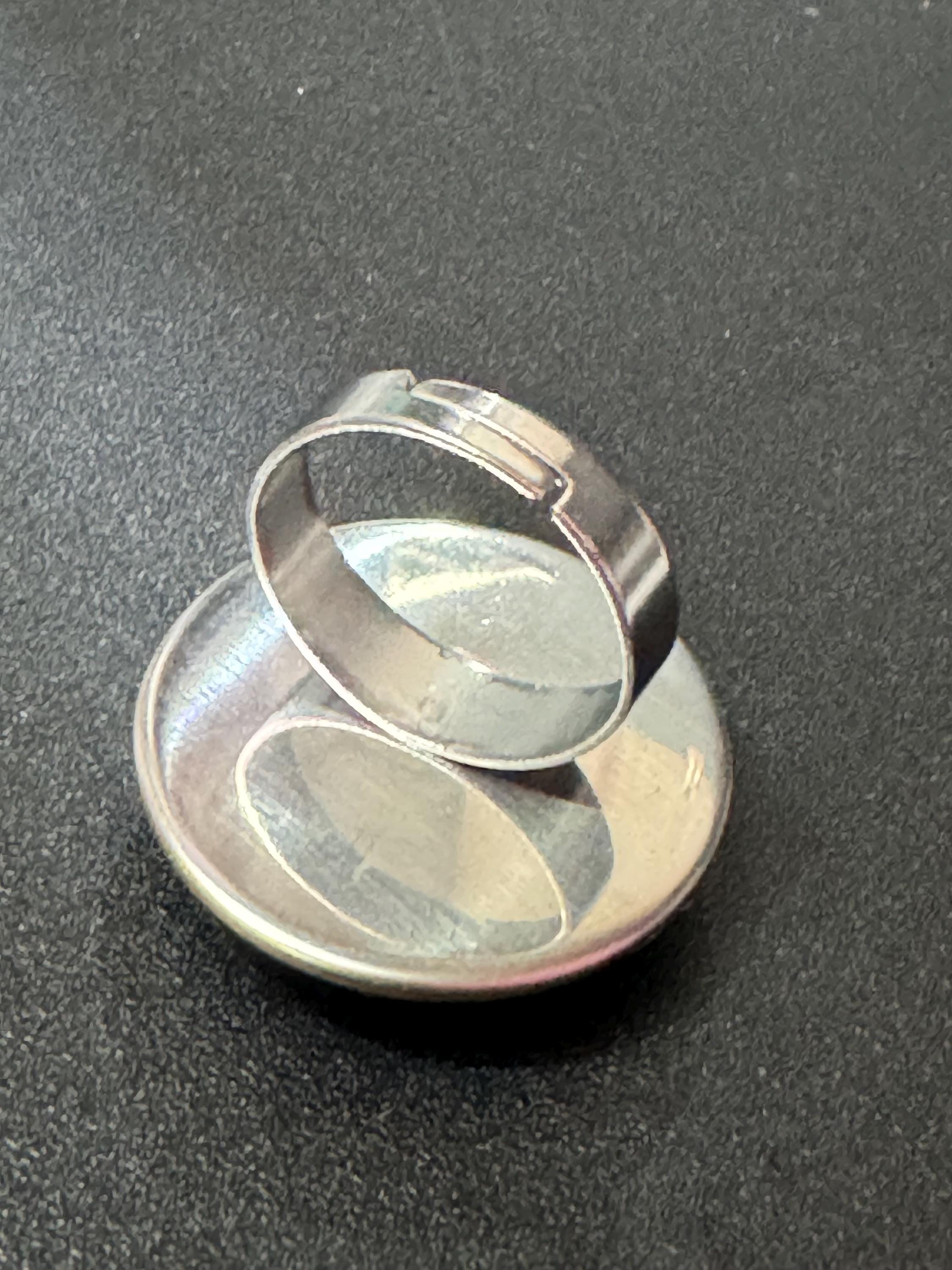 Oversized DJ black and white vinyl record Ring stainless steel glass cabochon size M N O P Q 45rpm LP
