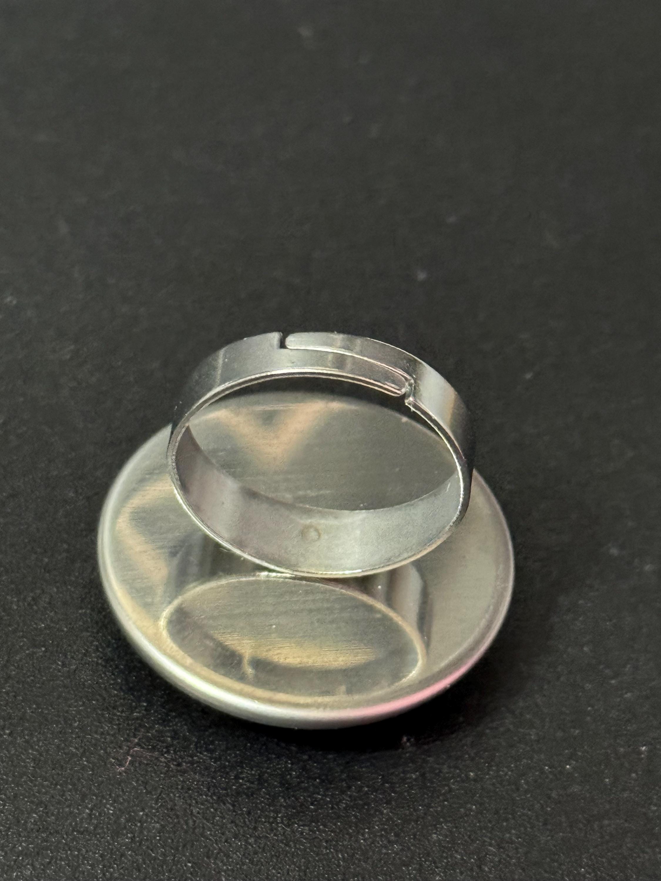 Oversized Strawberry thief William morris print ring stainless steel glass cabochon adjustable