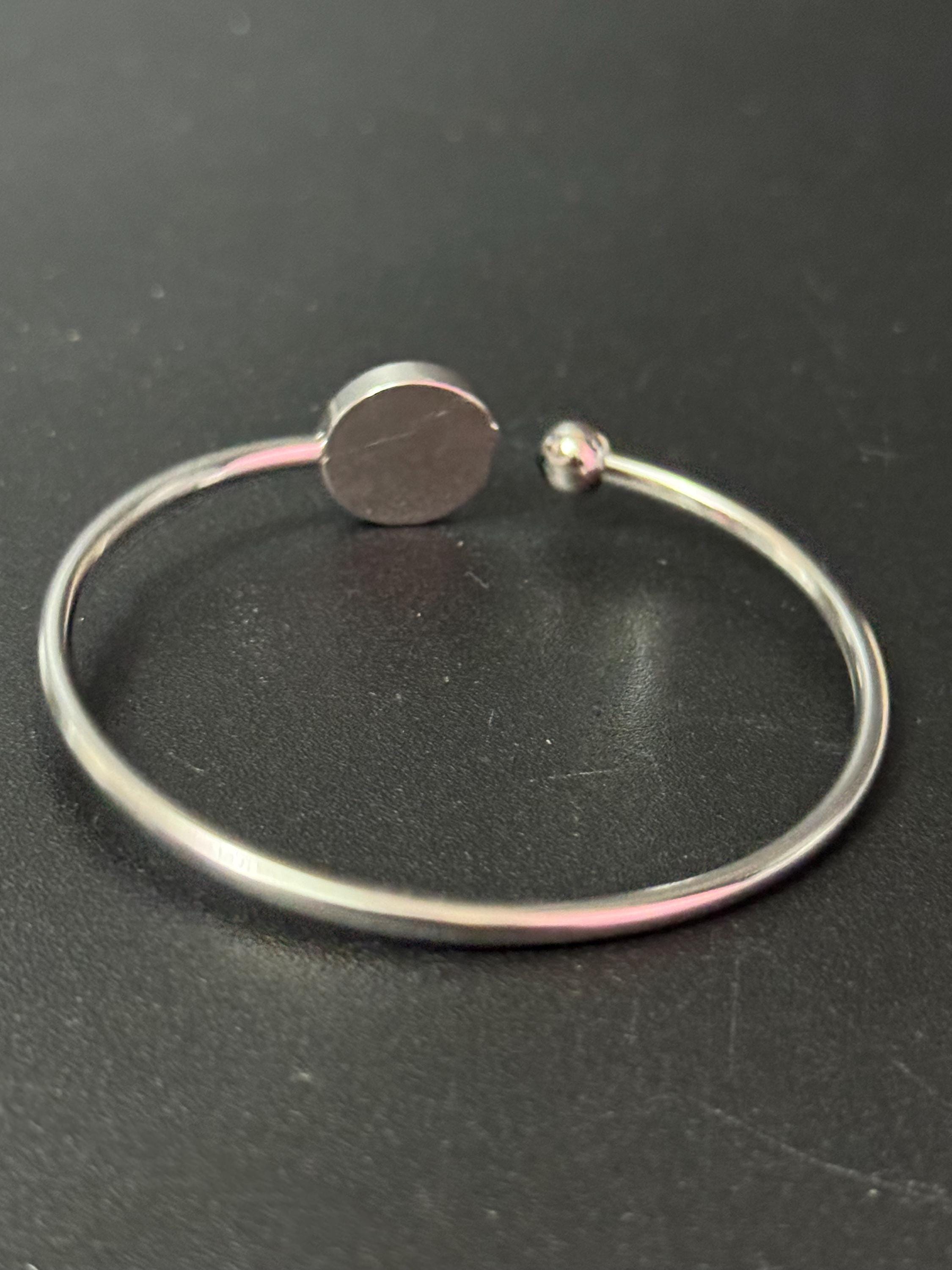 Leopard print stainless steel glass 12mm cabochon bangle bracelet, dainty slim bangles