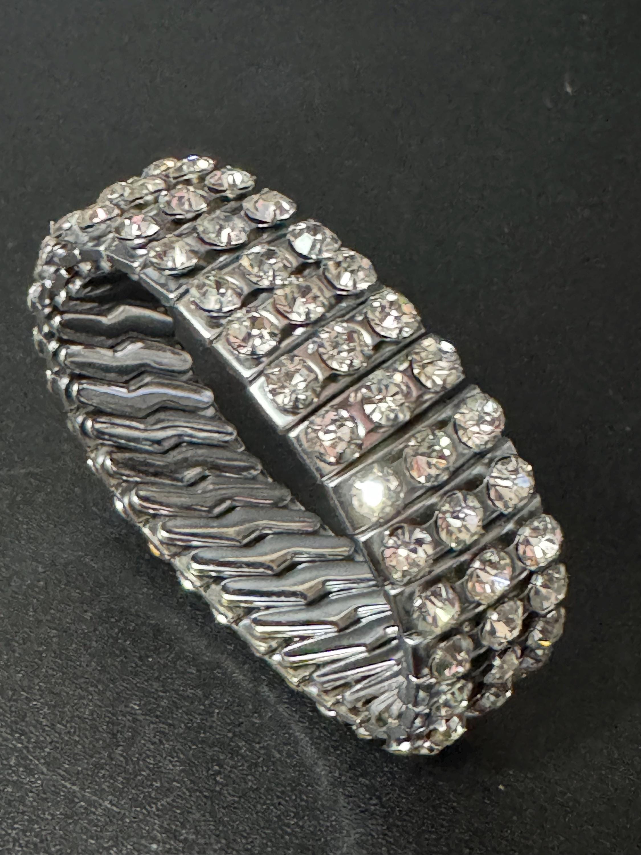 1950s Vintage chrome clear glass paste expandable bracelet