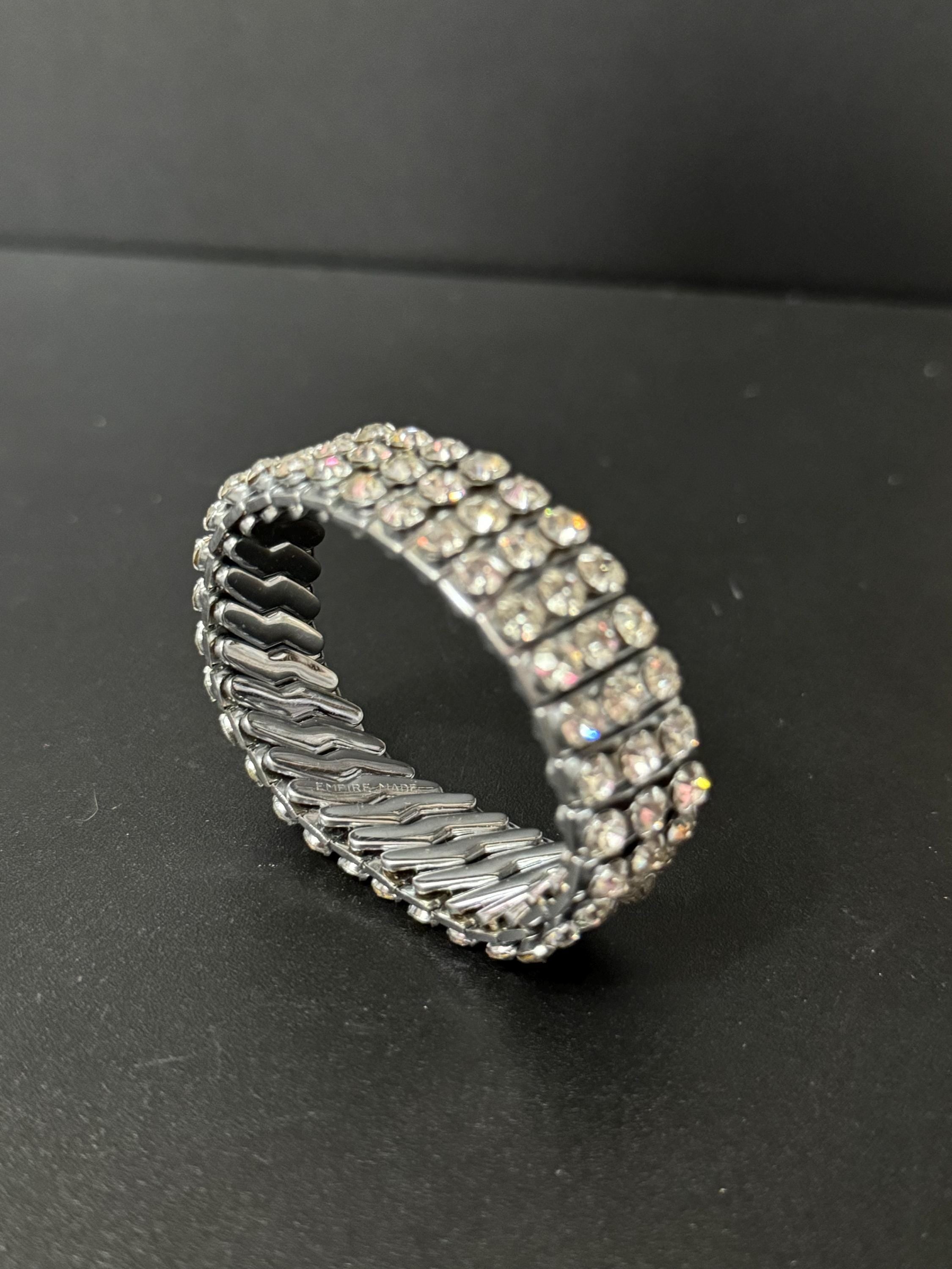 1950s Vintage chrome clear glass paste expandable bracelet