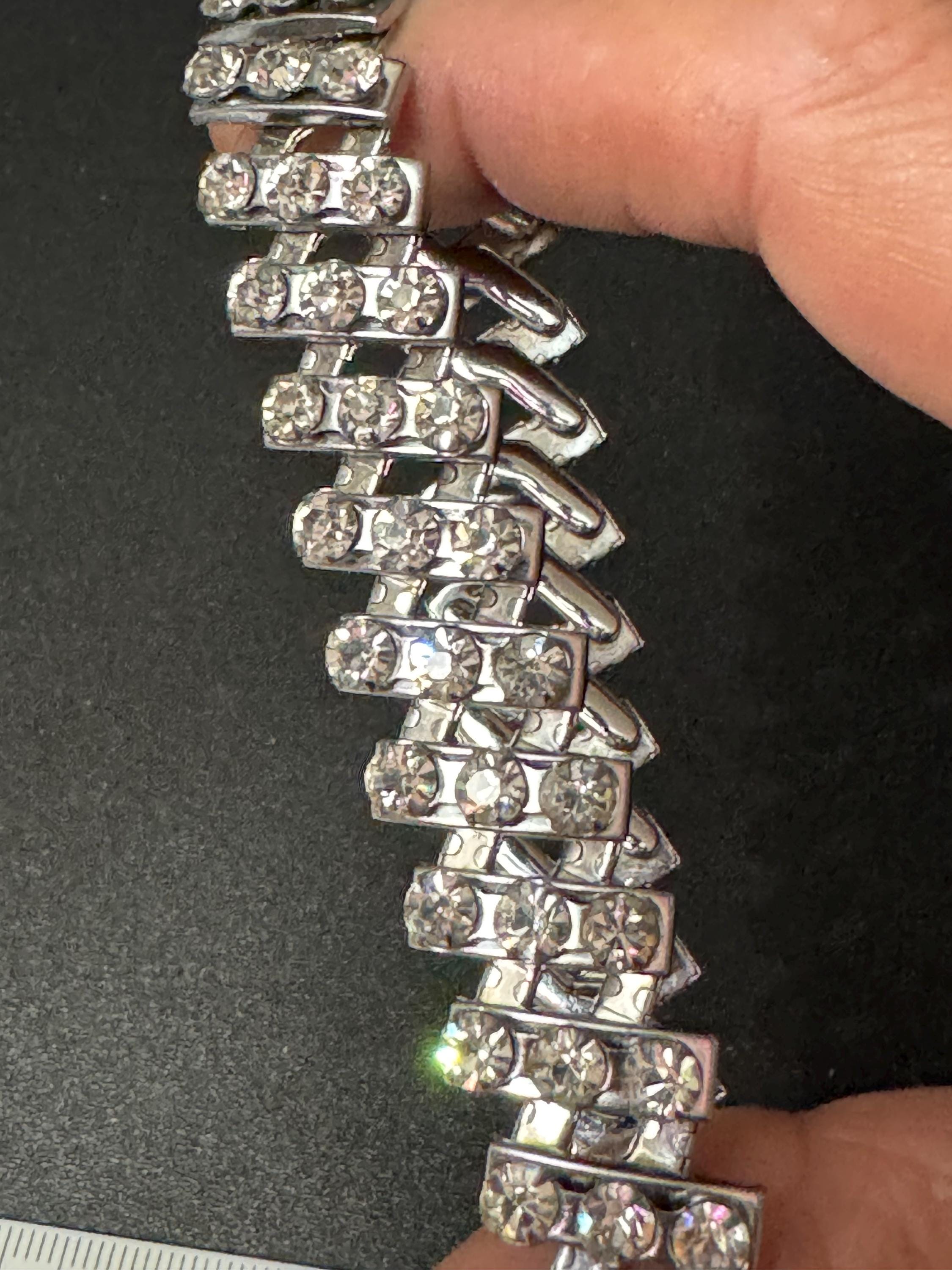 1950s Vintage chrome clear glass paste expandable bracelet