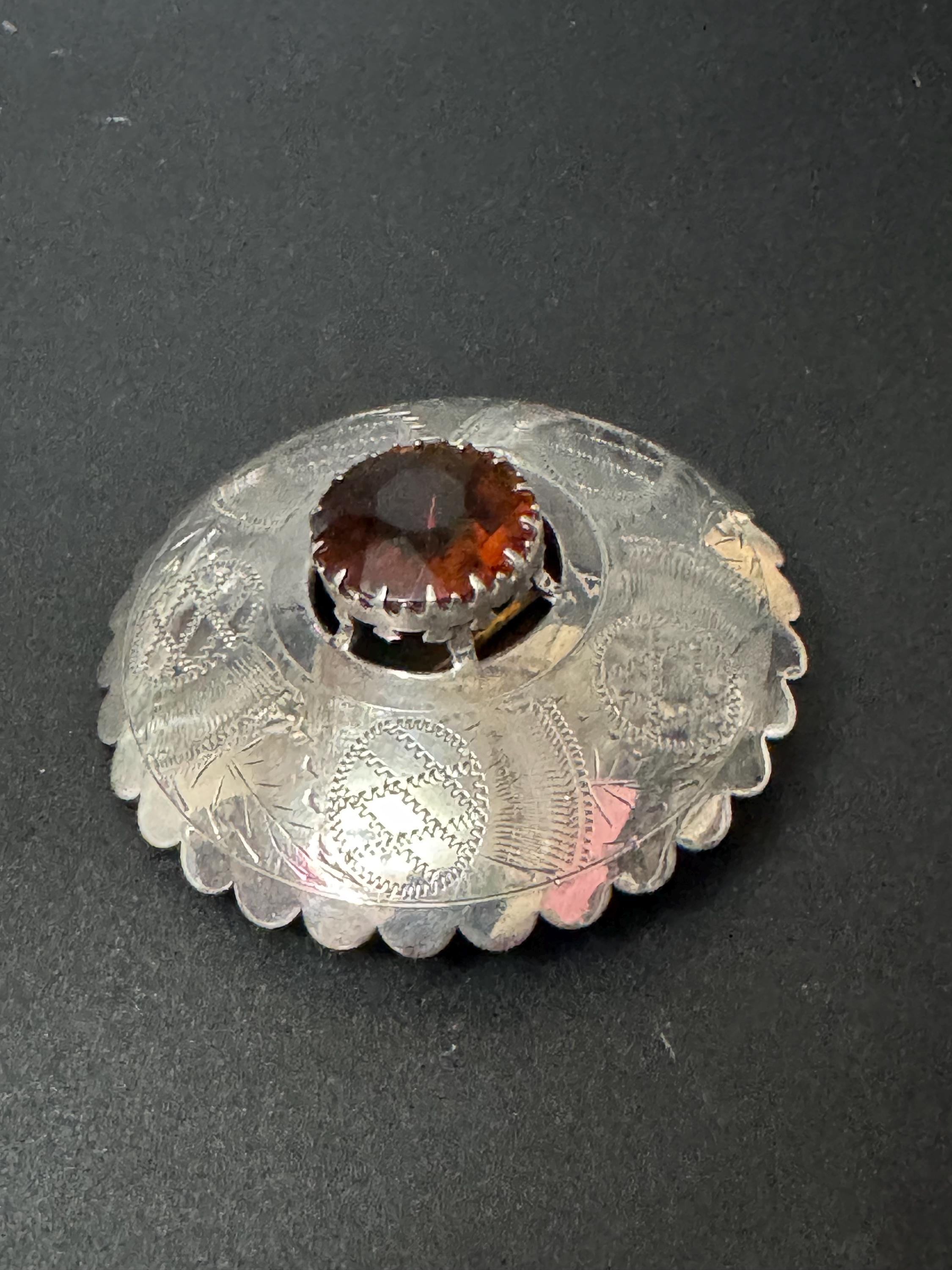 Huge celtic silver plated brown cognac glass brooch ideal for a cloak or winter coat