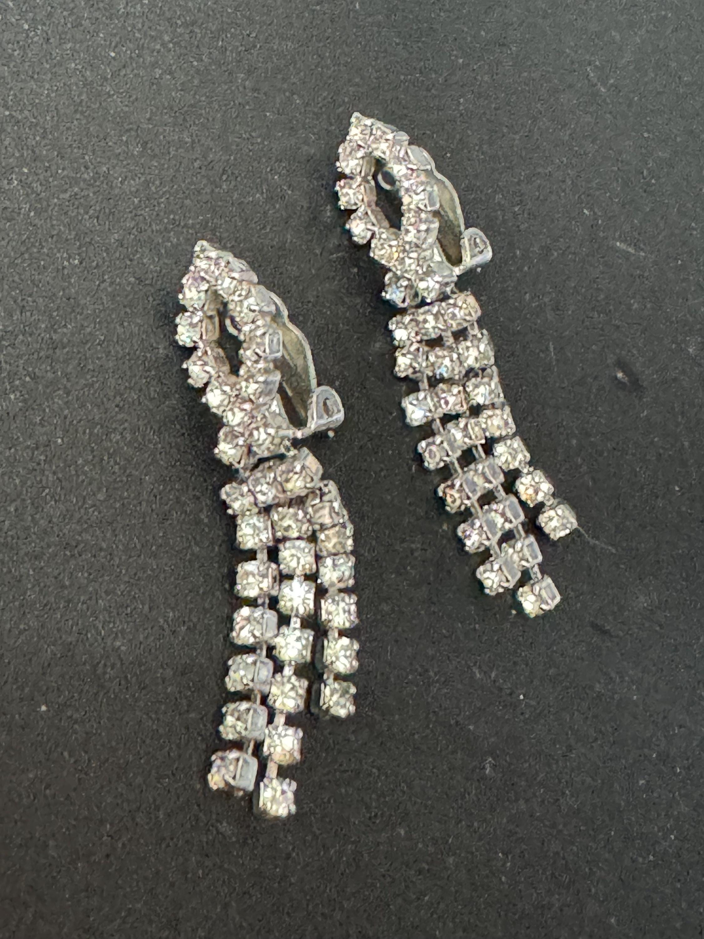 Diamanté drop clip on earrings