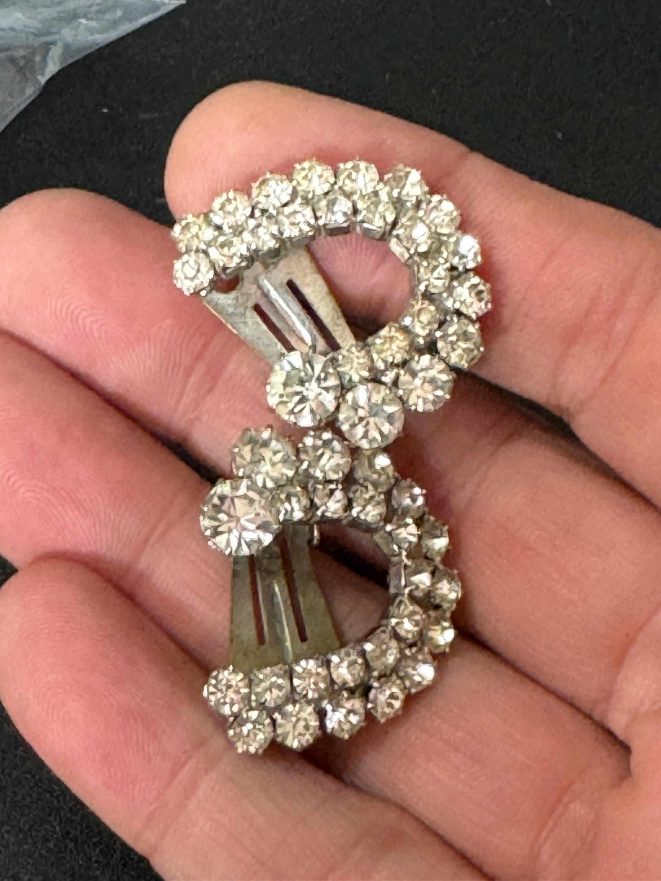 Vintage clear Diamanté clip on Earrings, Silver Tone