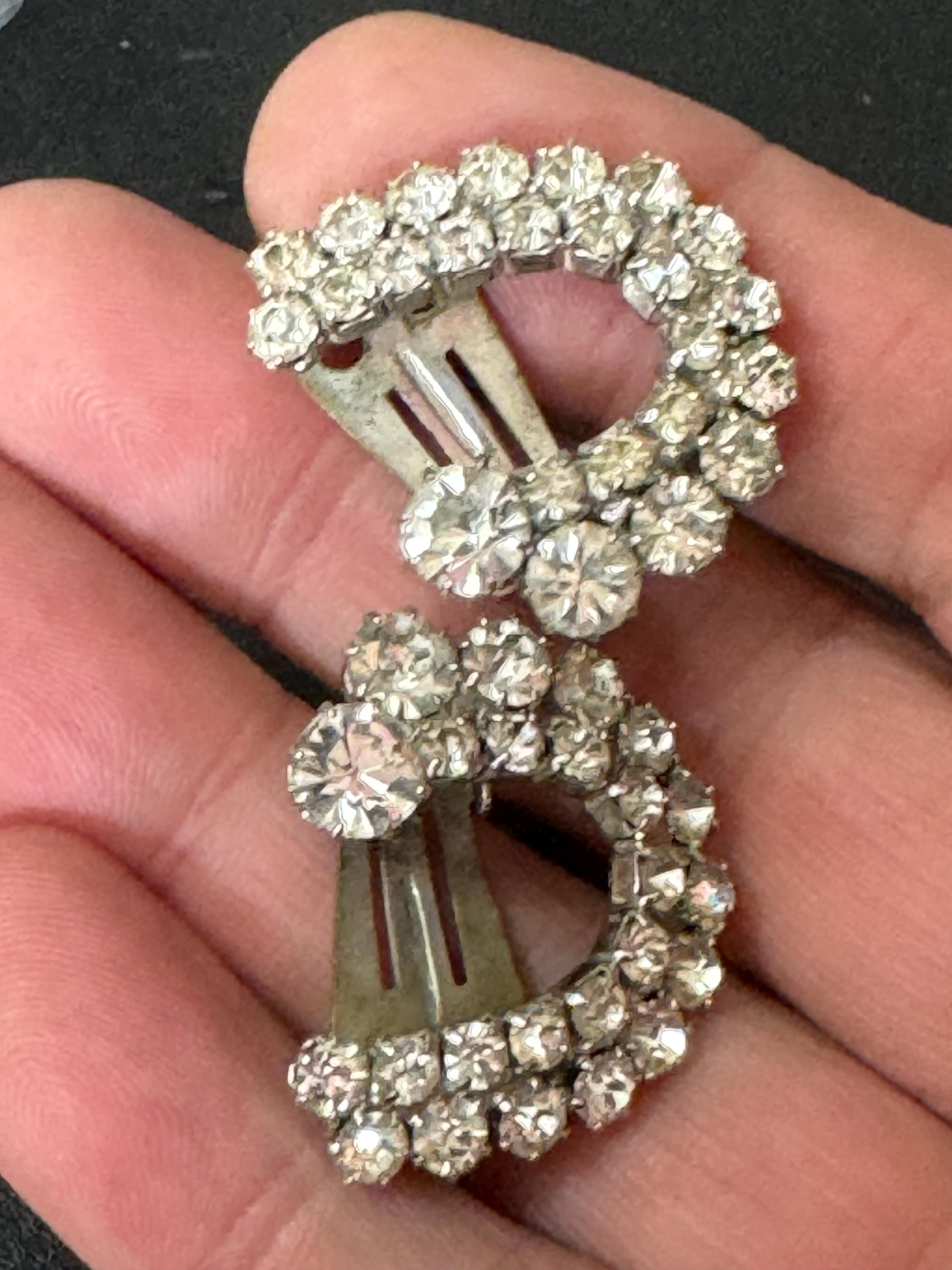 Vintage clear Diamanté clip on Earrings, Silver Tone