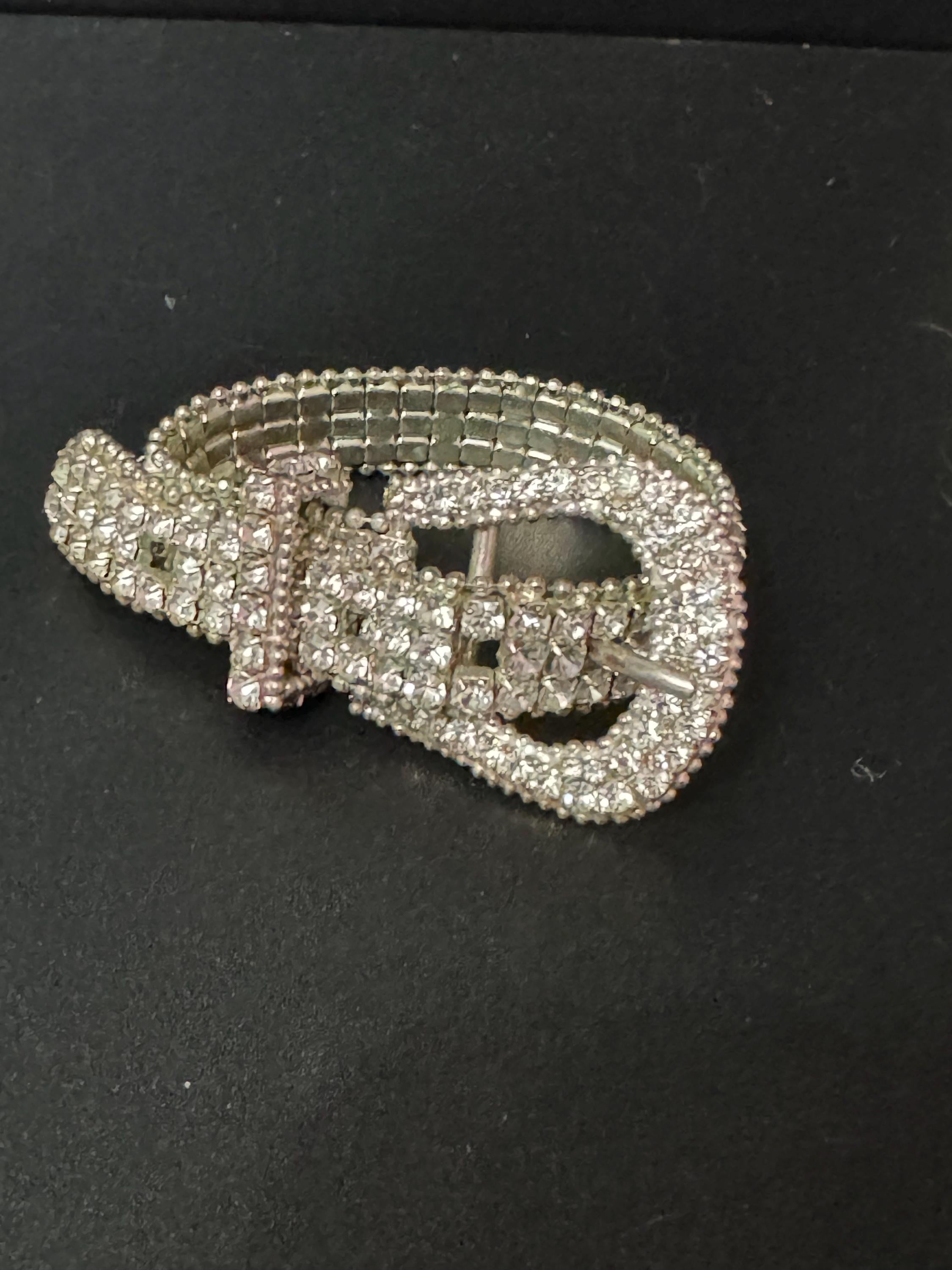 Vintage clear diamante rhinestone wide link belt buckle bracelet adjustable