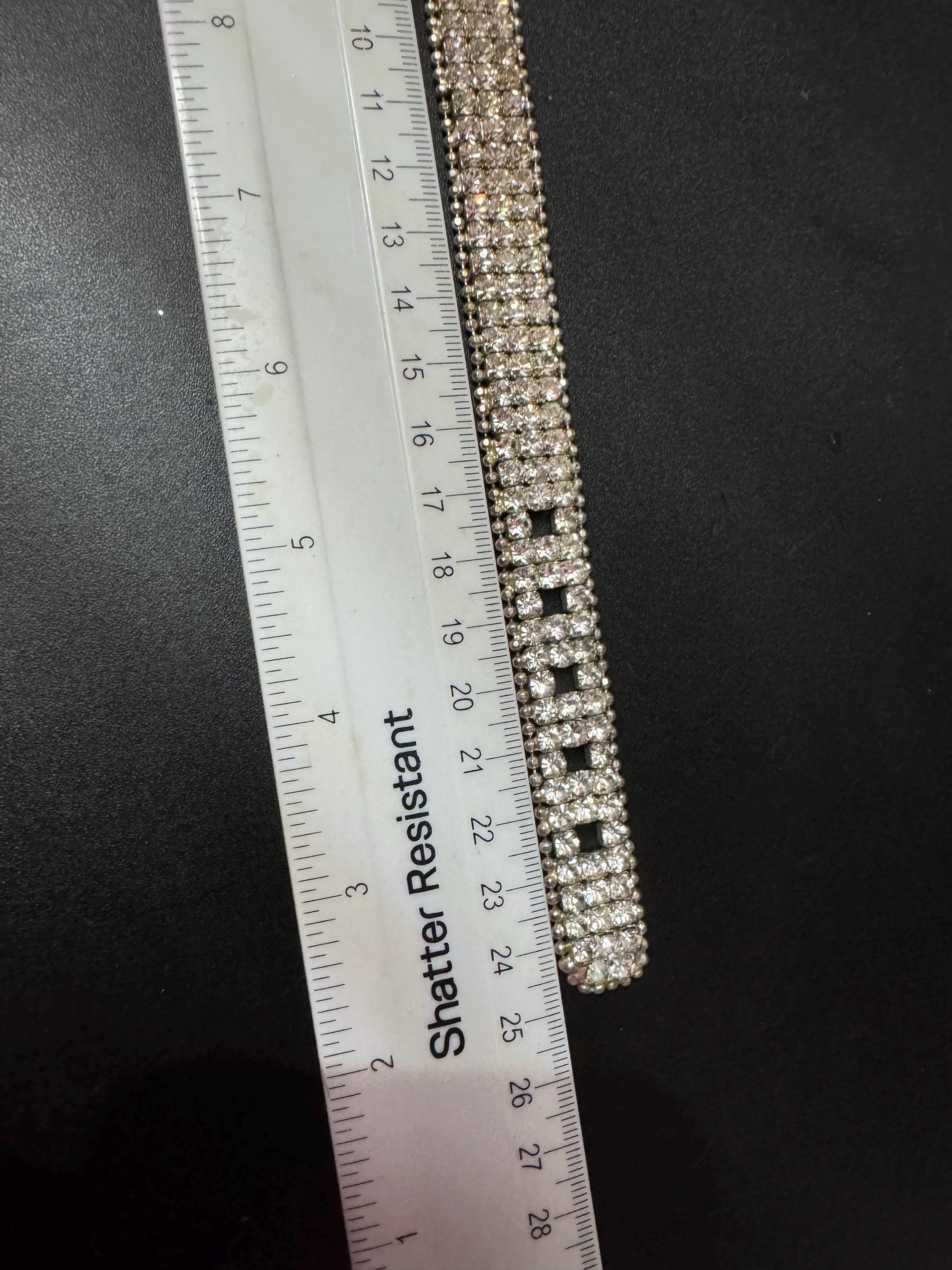 Vintage clear diamante rhinestone wide link belt buckle bracelet adjustable