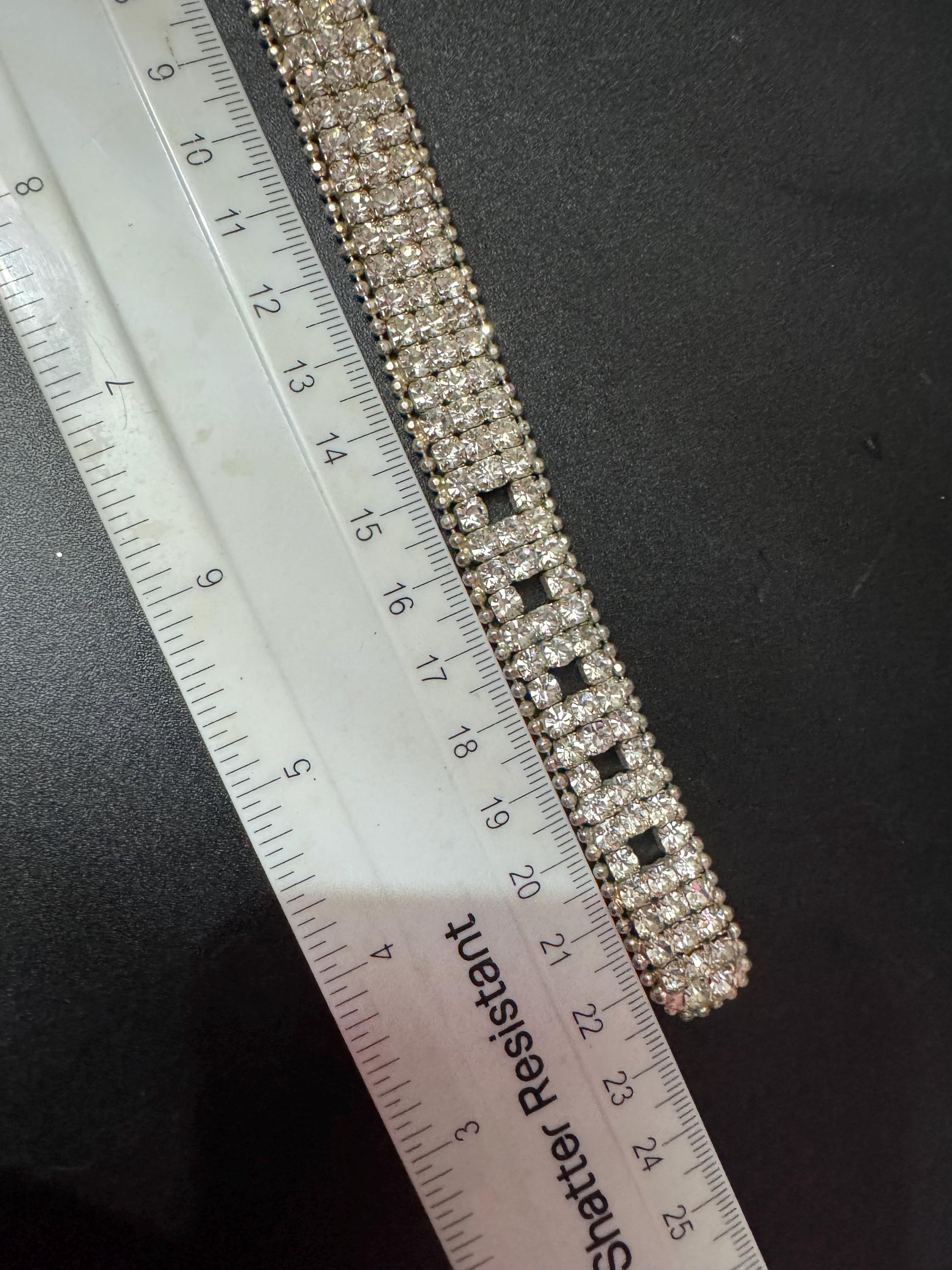 Vintage clear diamante rhinestone wide link belt buckle bracelet adjustable