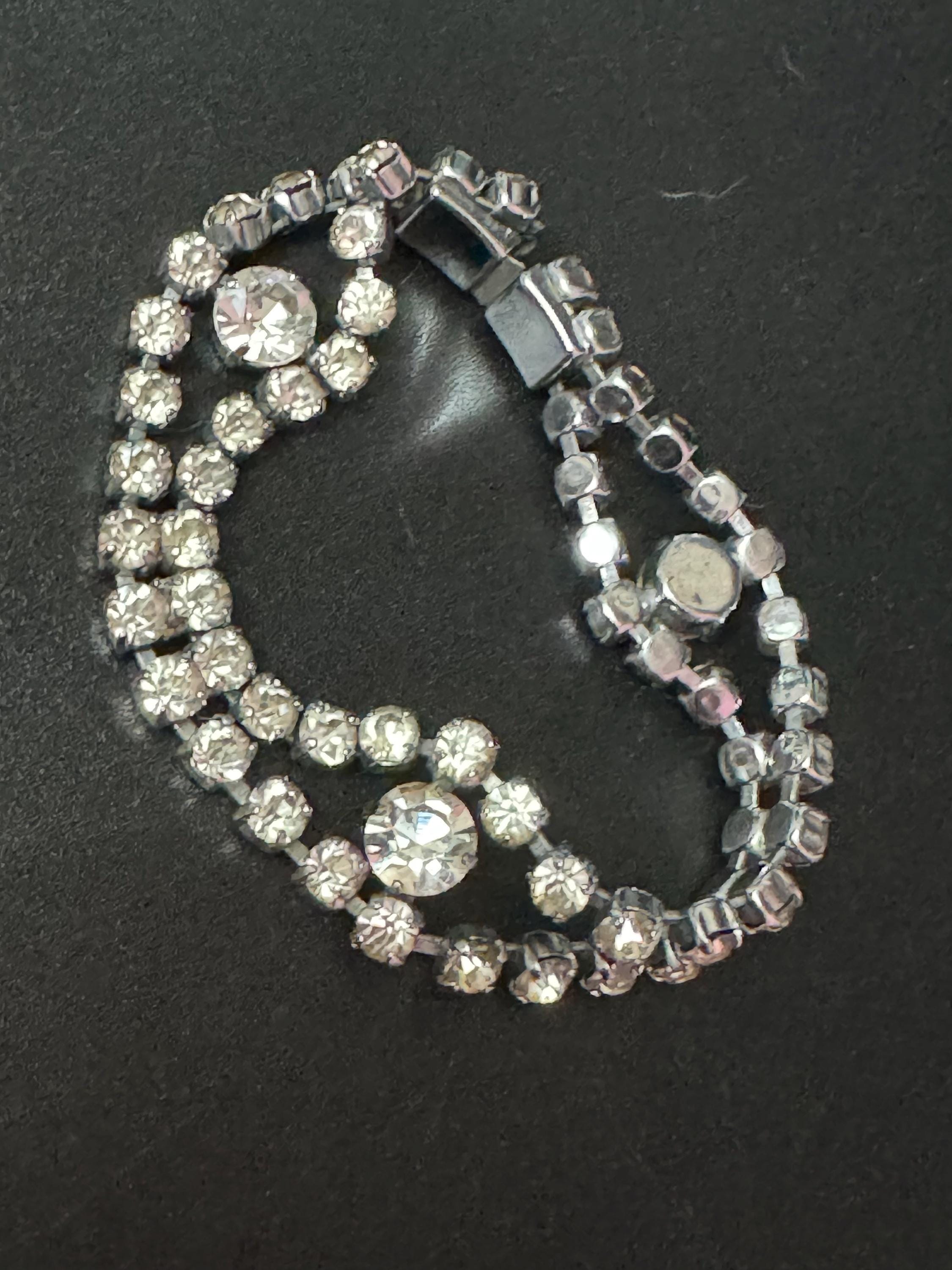 Diamanté rhinestone set cocktail Bracelet, silver tone