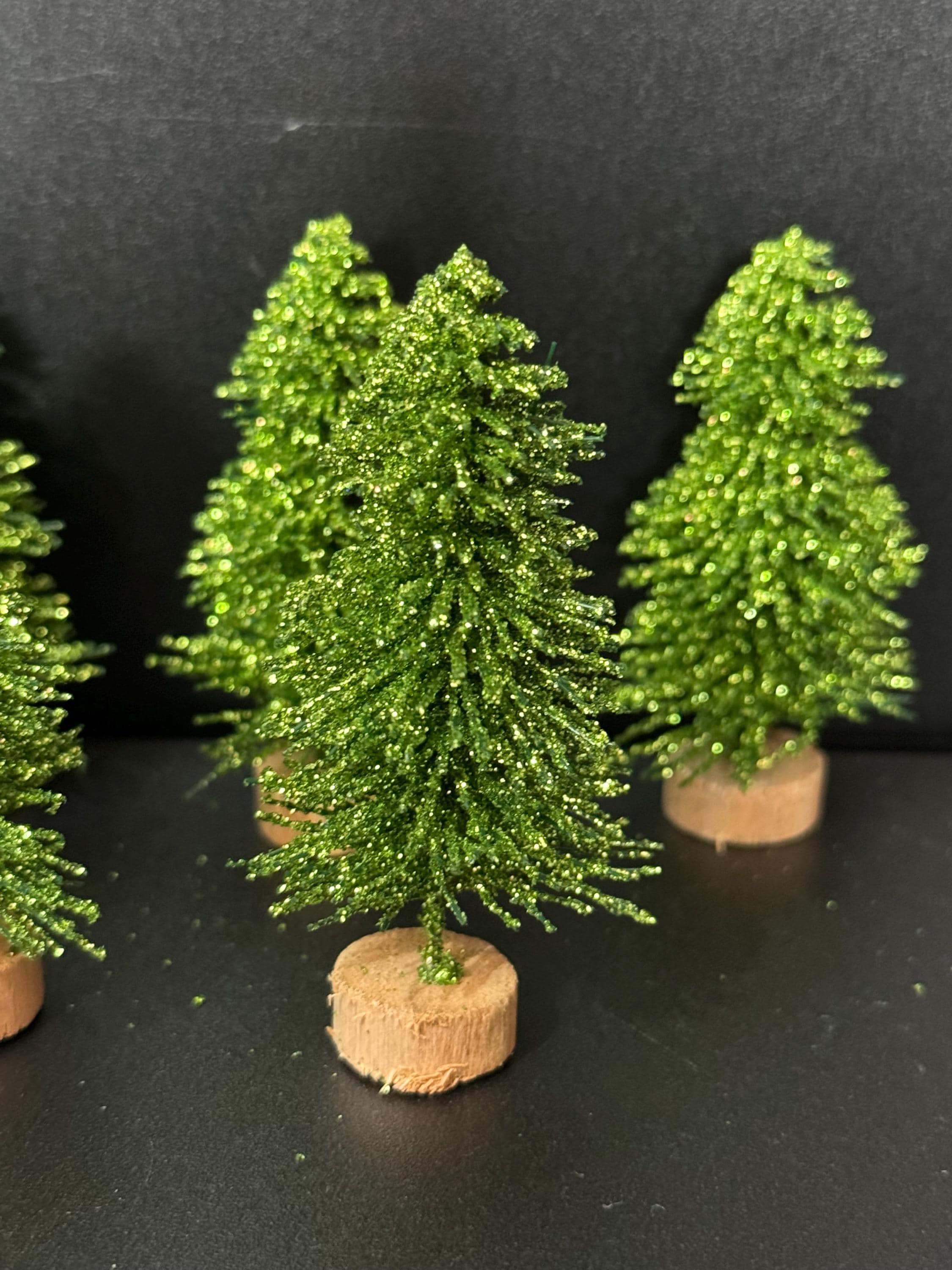 5pc green gold miniature Christmas tree cake topper, craft and scenery 7cm