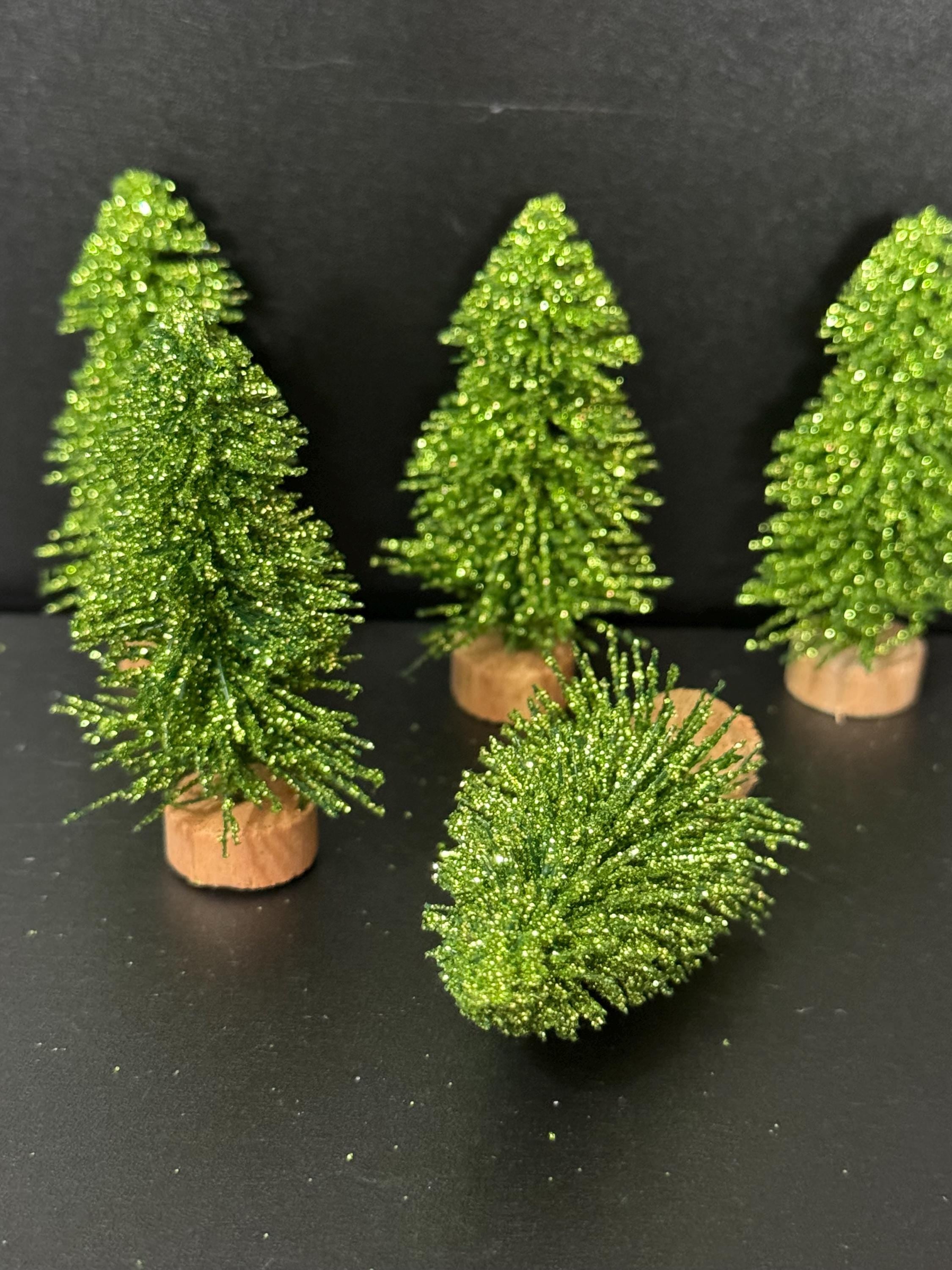 5pc green gold miniature Christmas tree cake topper, craft and scenery 7cm