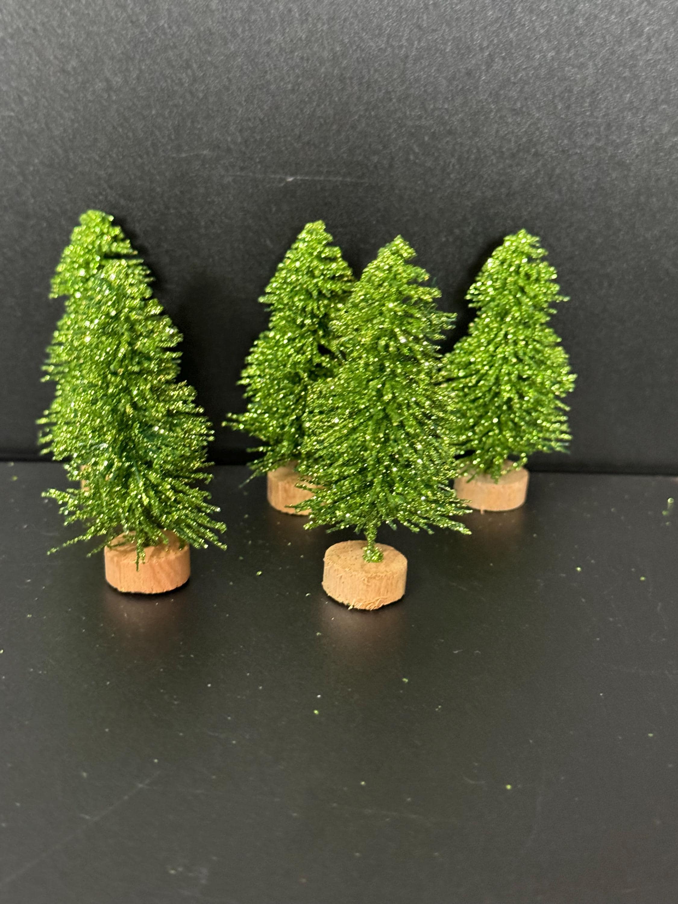 5pc green gold miniature Christmas tree cake topper, craft and scenery 7cm