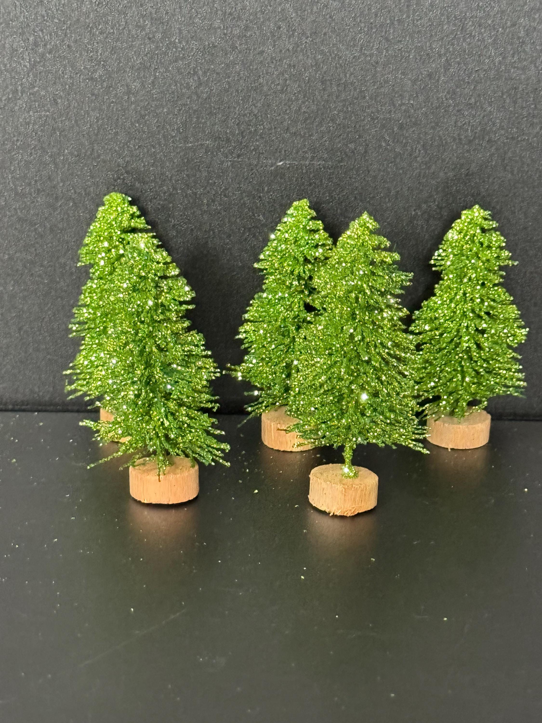 5pc green gold miniature Christmas tree cake topper, craft and scenery 7cm