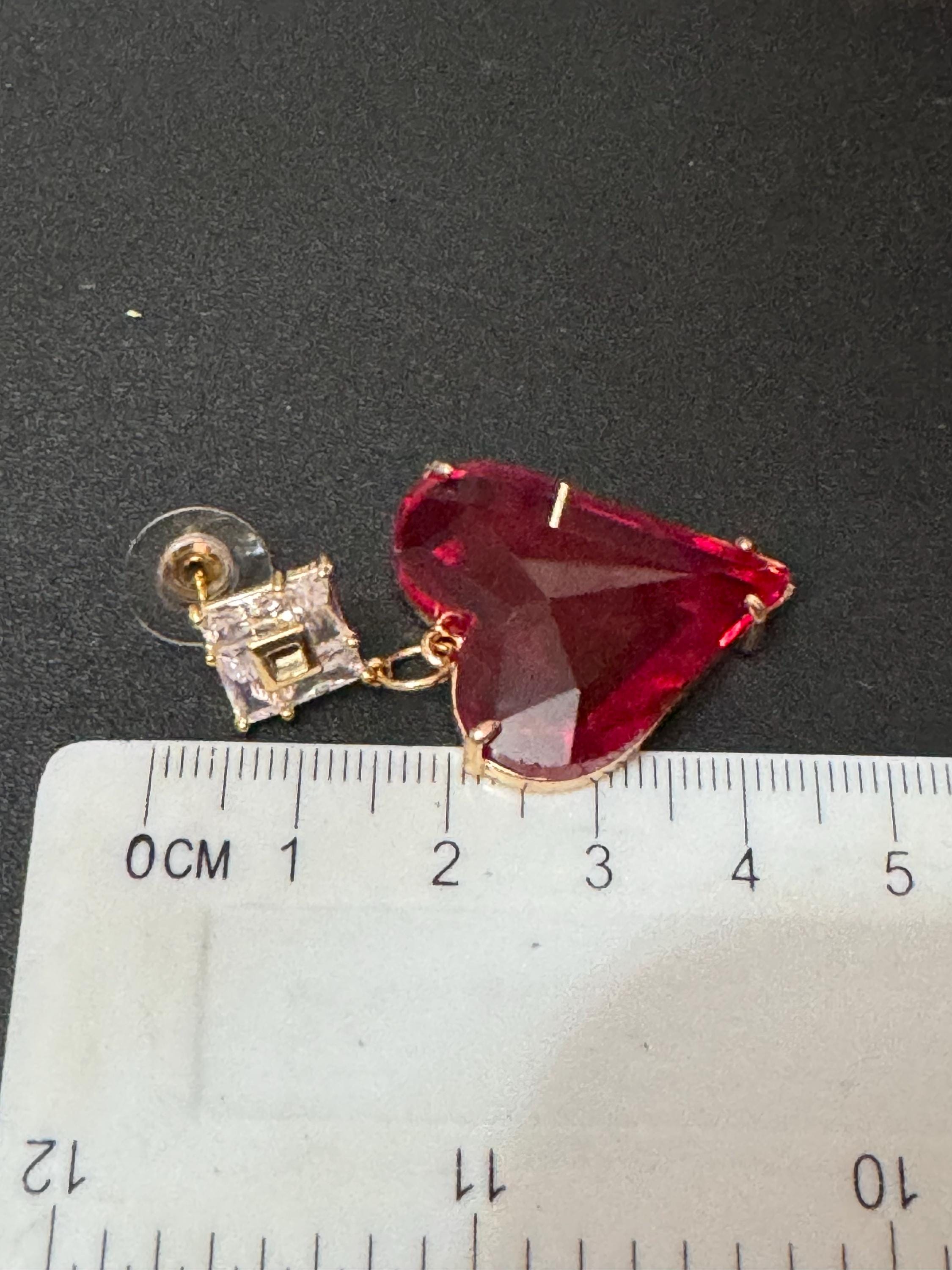 18k gold plated bright red glass love heart crystal drop charm earrings