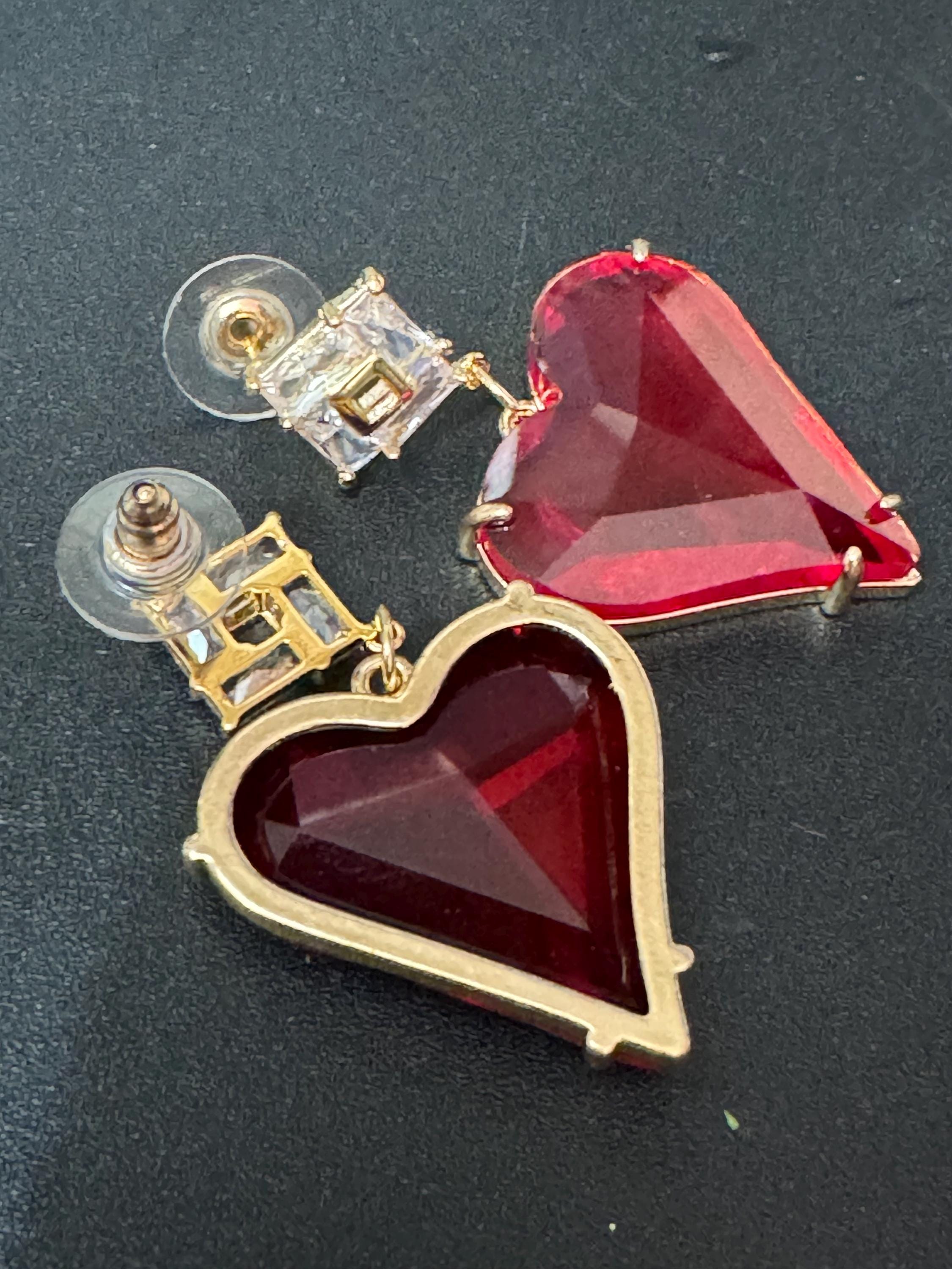 18k gold plated bright red glass love heart crystal drop charm earrings