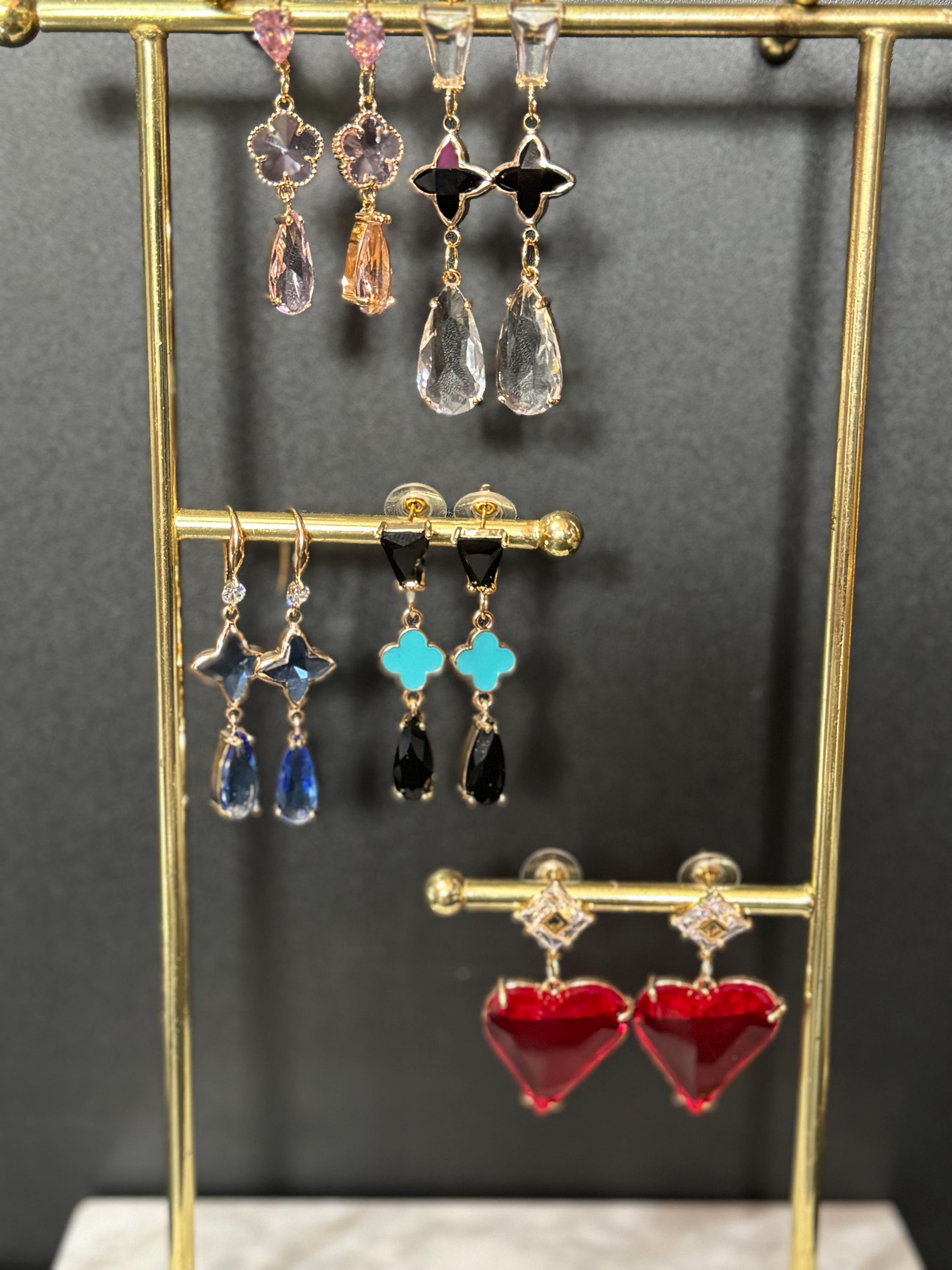 18k gold plated bright red glass love heart crystal drop charm earrings