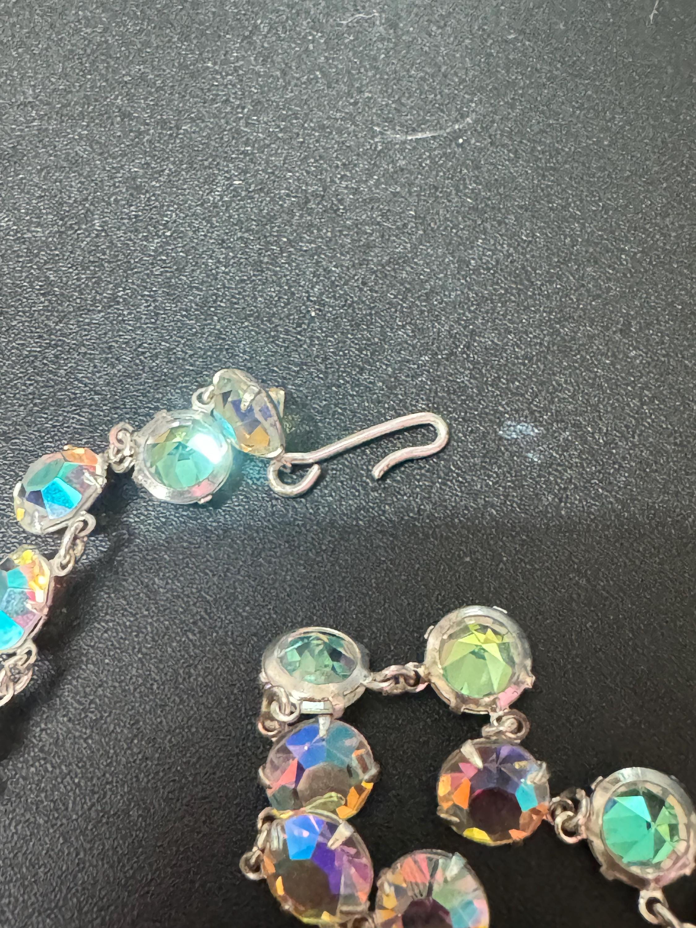 Vintage AB Aurora borealis rainbow glass open back crystal rivière bezel set glass necklace