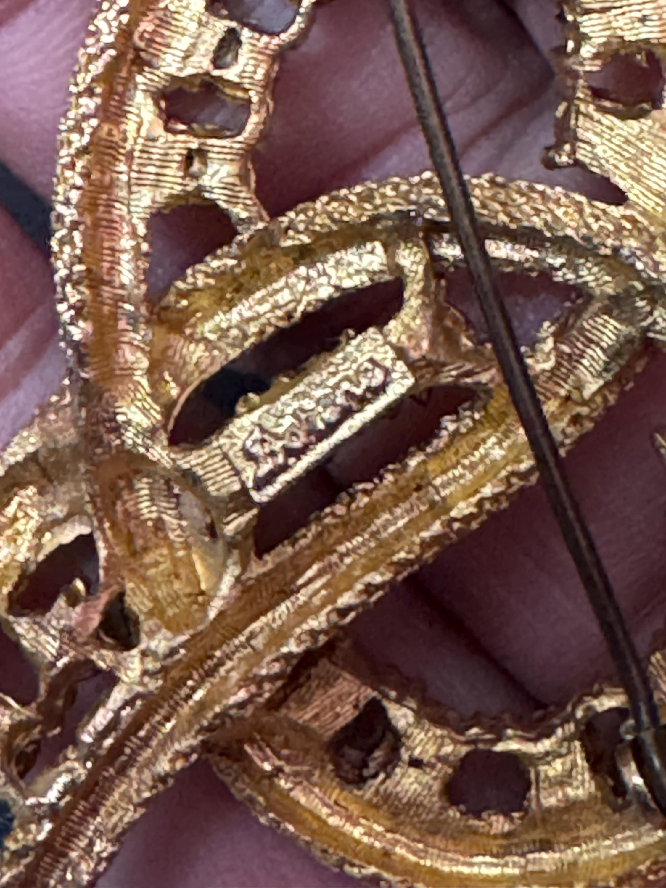 Sapphire gold mesh bow brooch , blue rhinestones