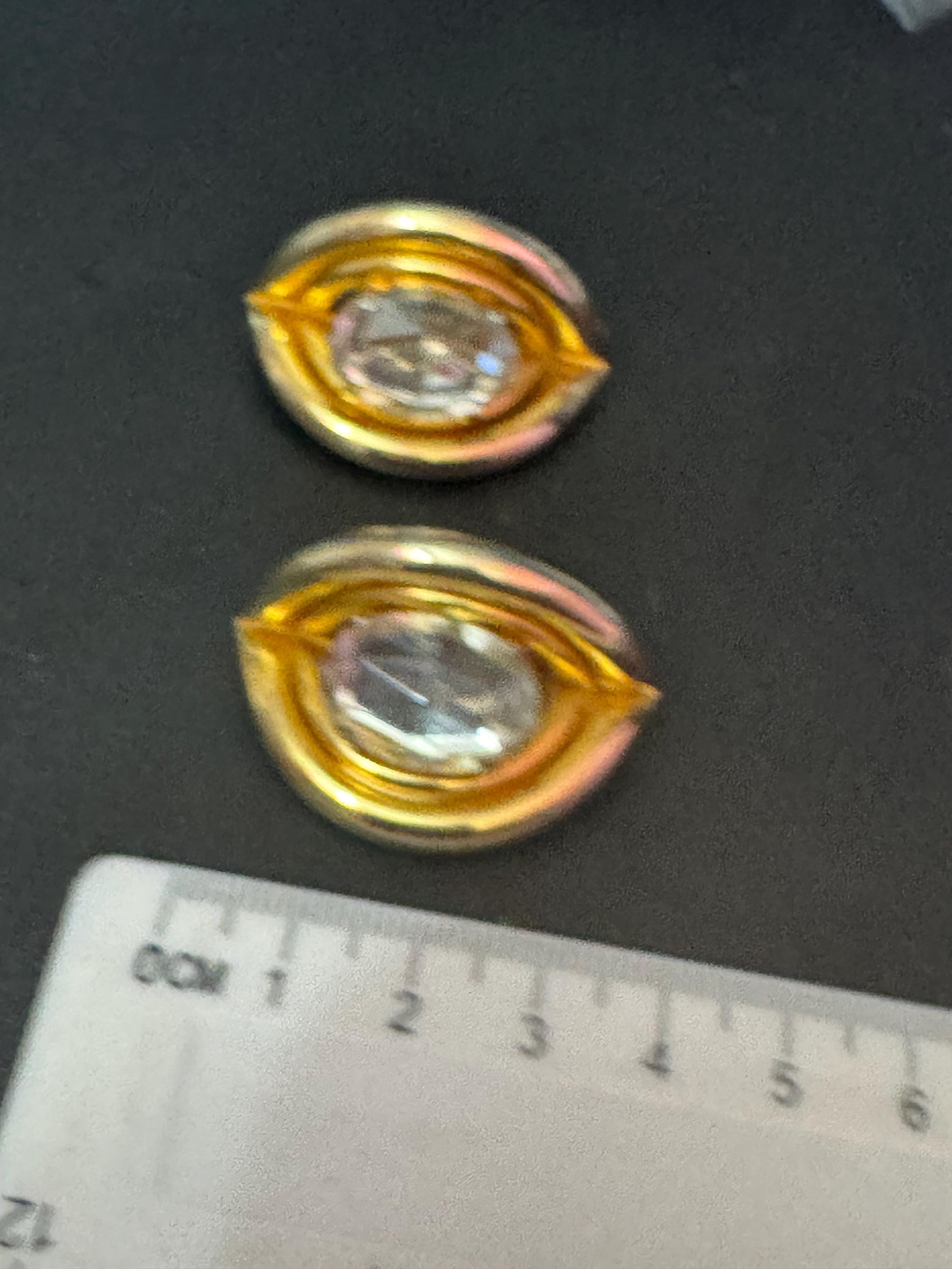 XL gold tone clip on diamante paste stud tube earrings