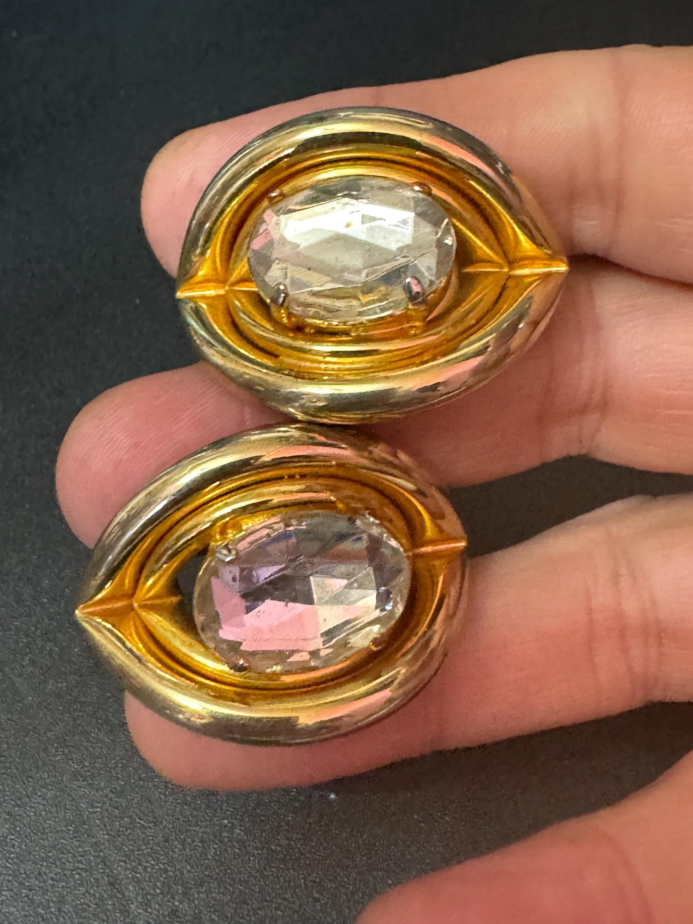 XL gold tone clip on diamante paste stud tube earrings