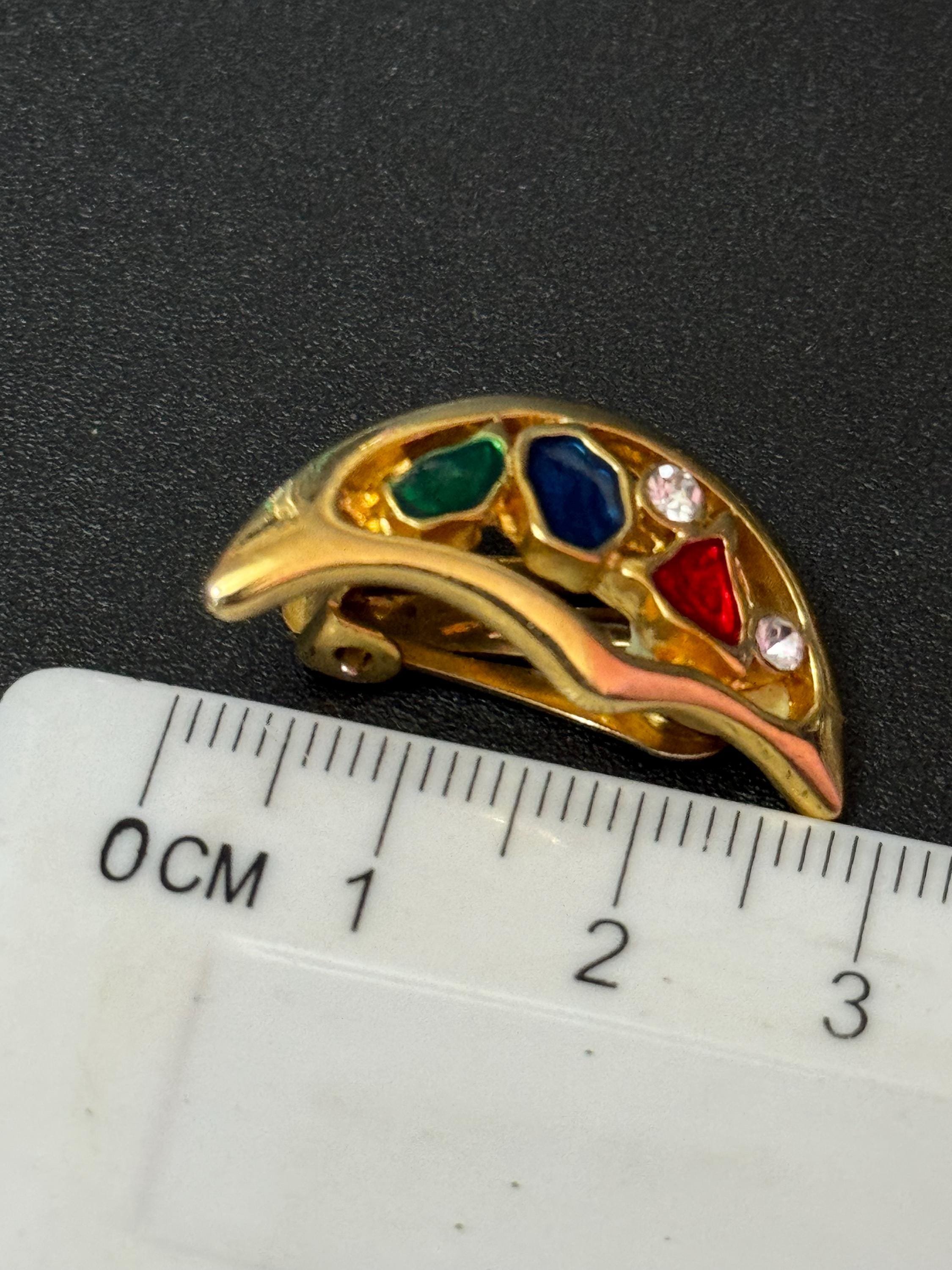 Crescent Moon Clip On Earrings: Diamanté Gripoix Style