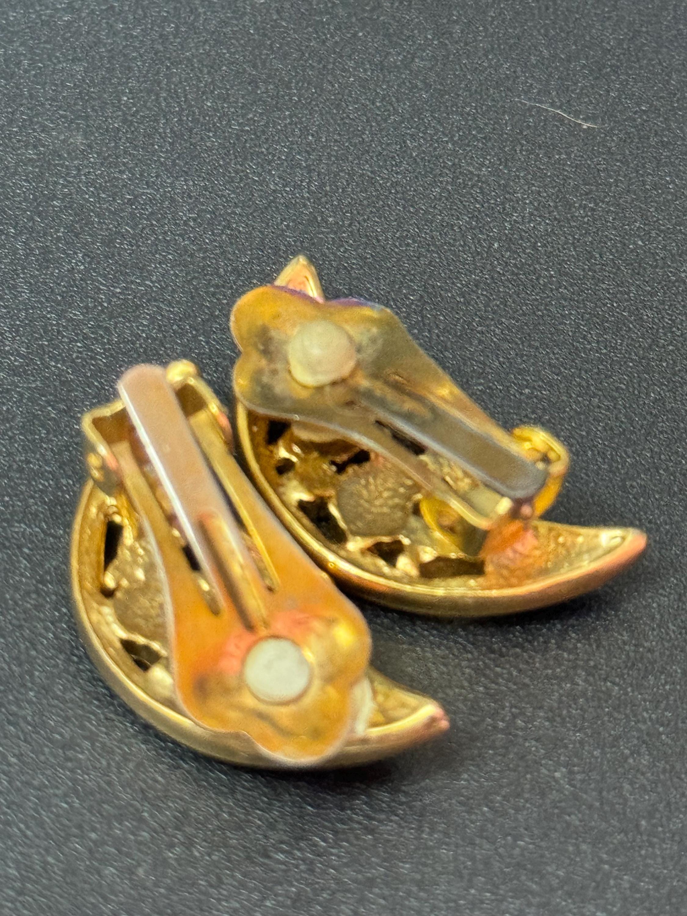 Crescent Moon Clip On Earrings: Diamanté Gripoix Style