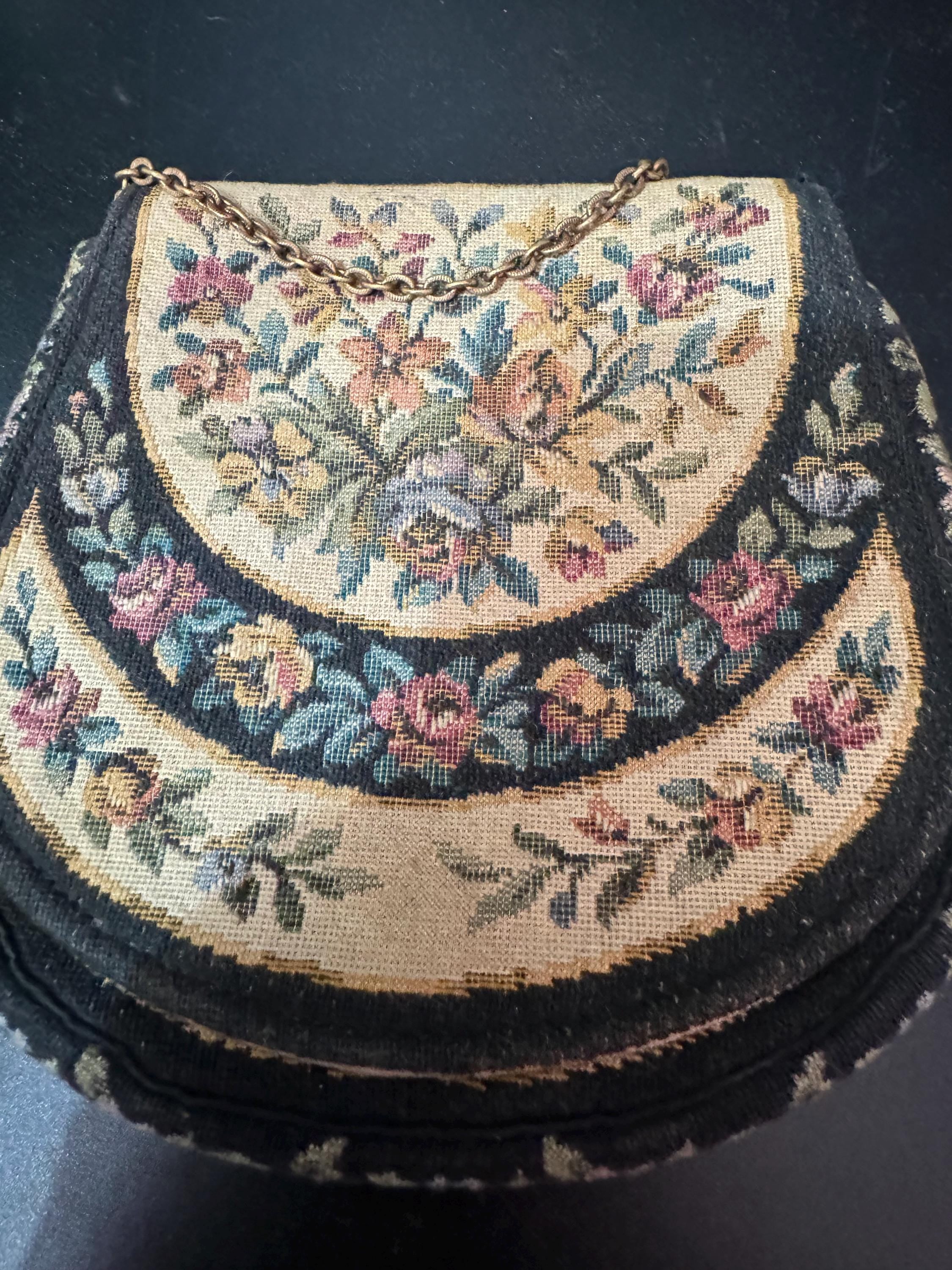 Antique Petit Point Tapestry Purse: Embroidered Floral Evening Bag, 1920s