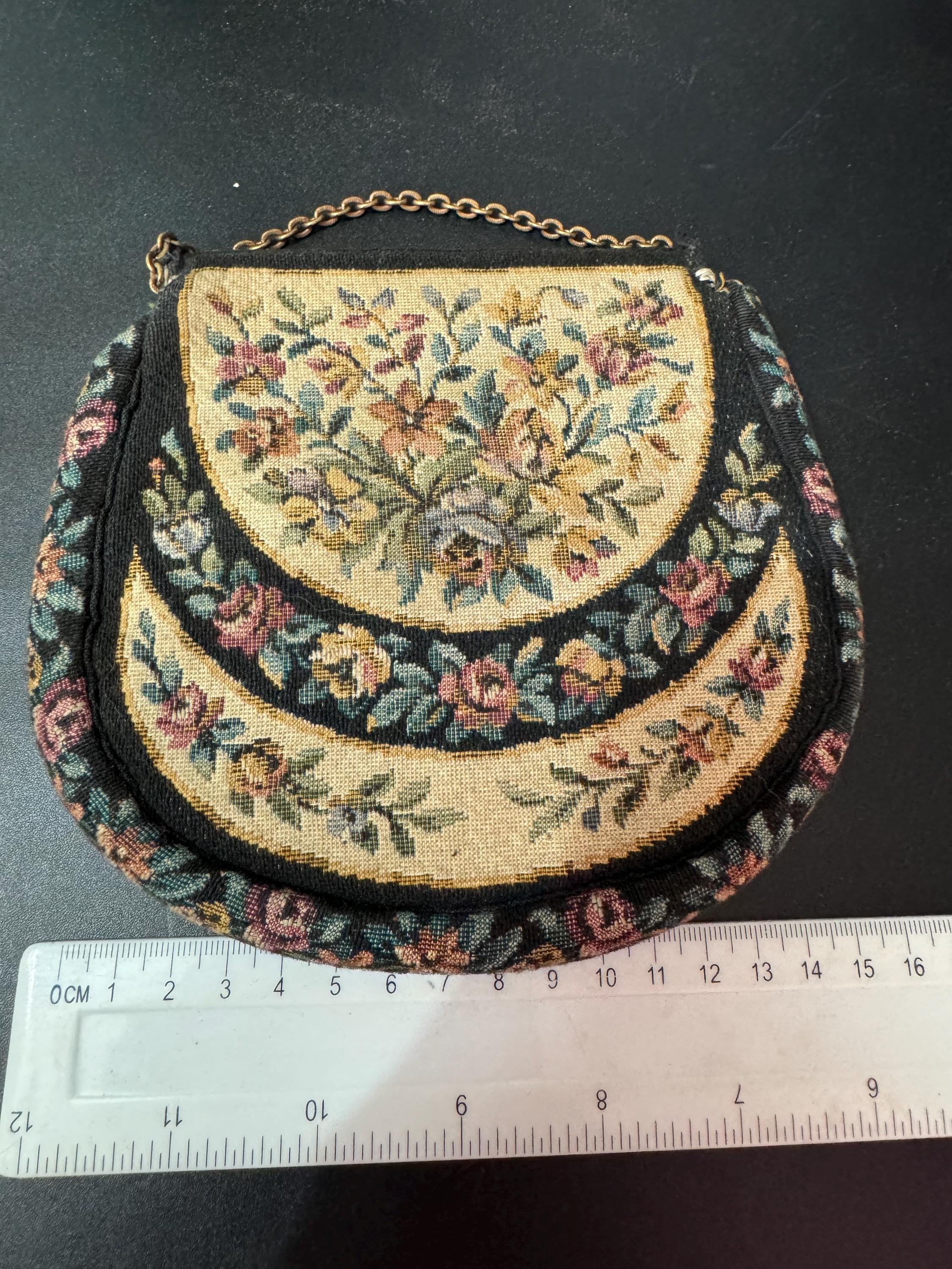 Antique Petit Point Tapestry Purse: Embroidered Floral Evening Bag, 1920s