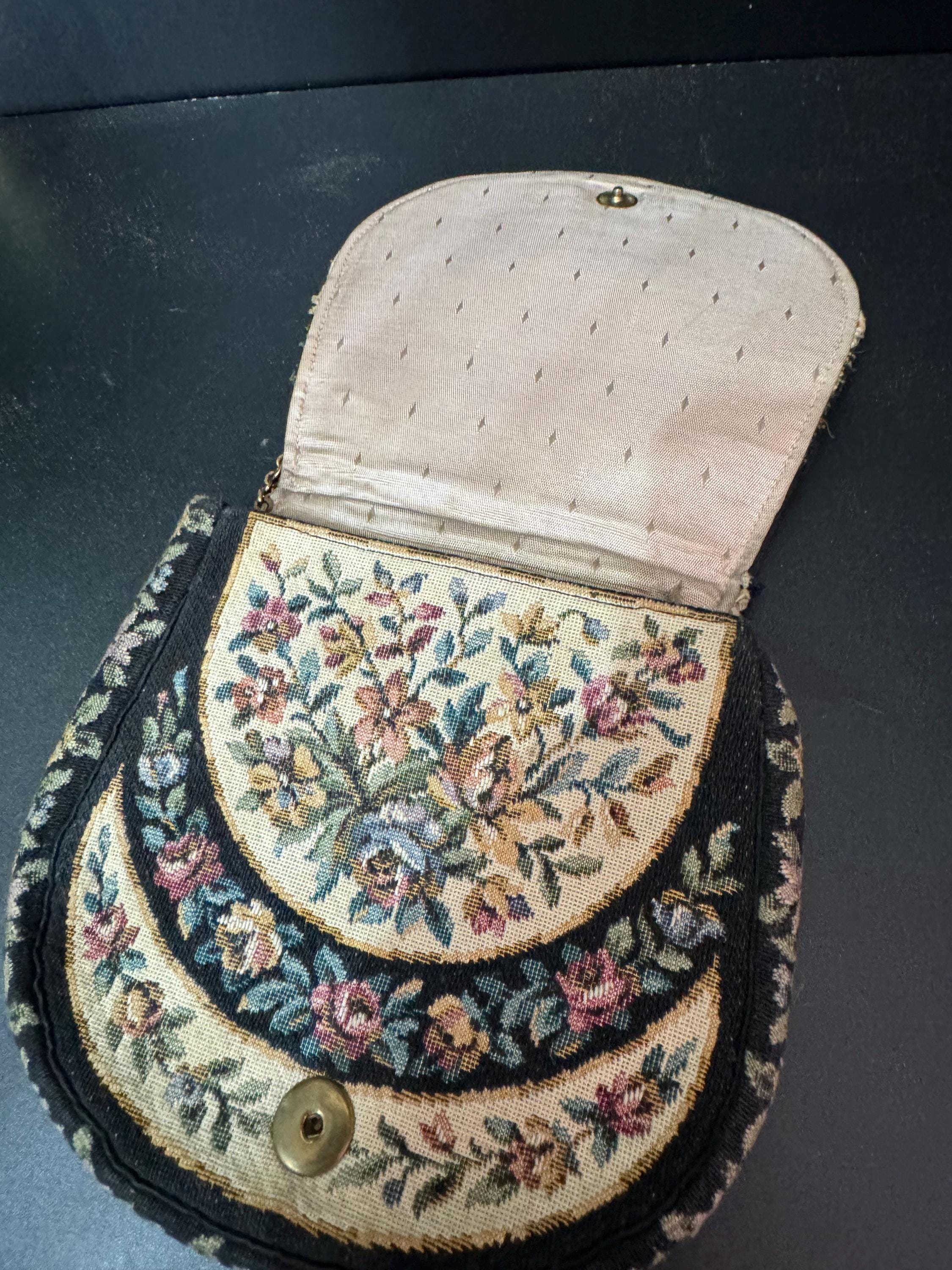 Antique Petit Point Tapestry Purse: Embroidered Floral Evening Bag, 1920s