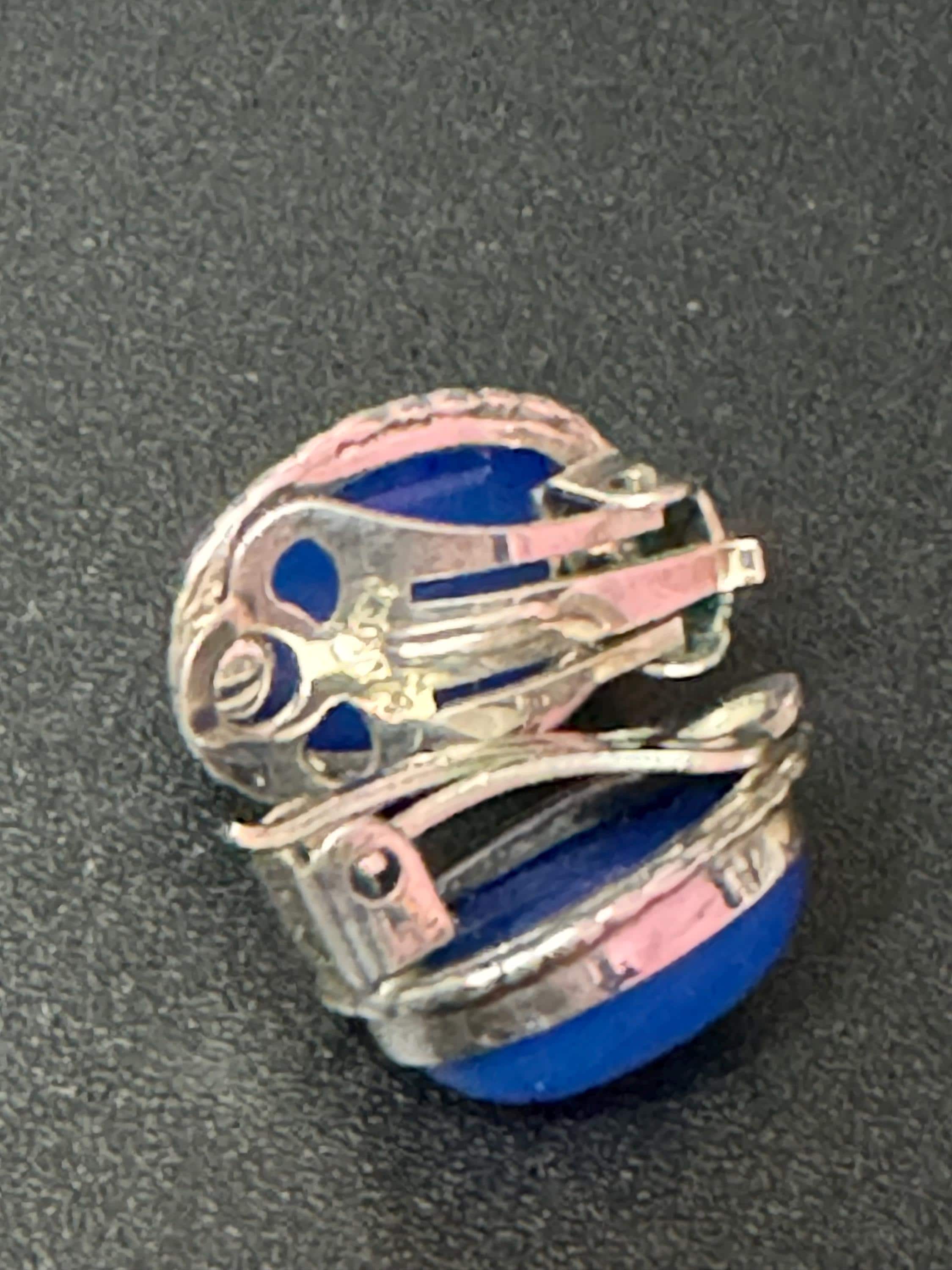 Vintage 925 modernist solid sterling silver oval blue gemstone clip on earrings 2cm