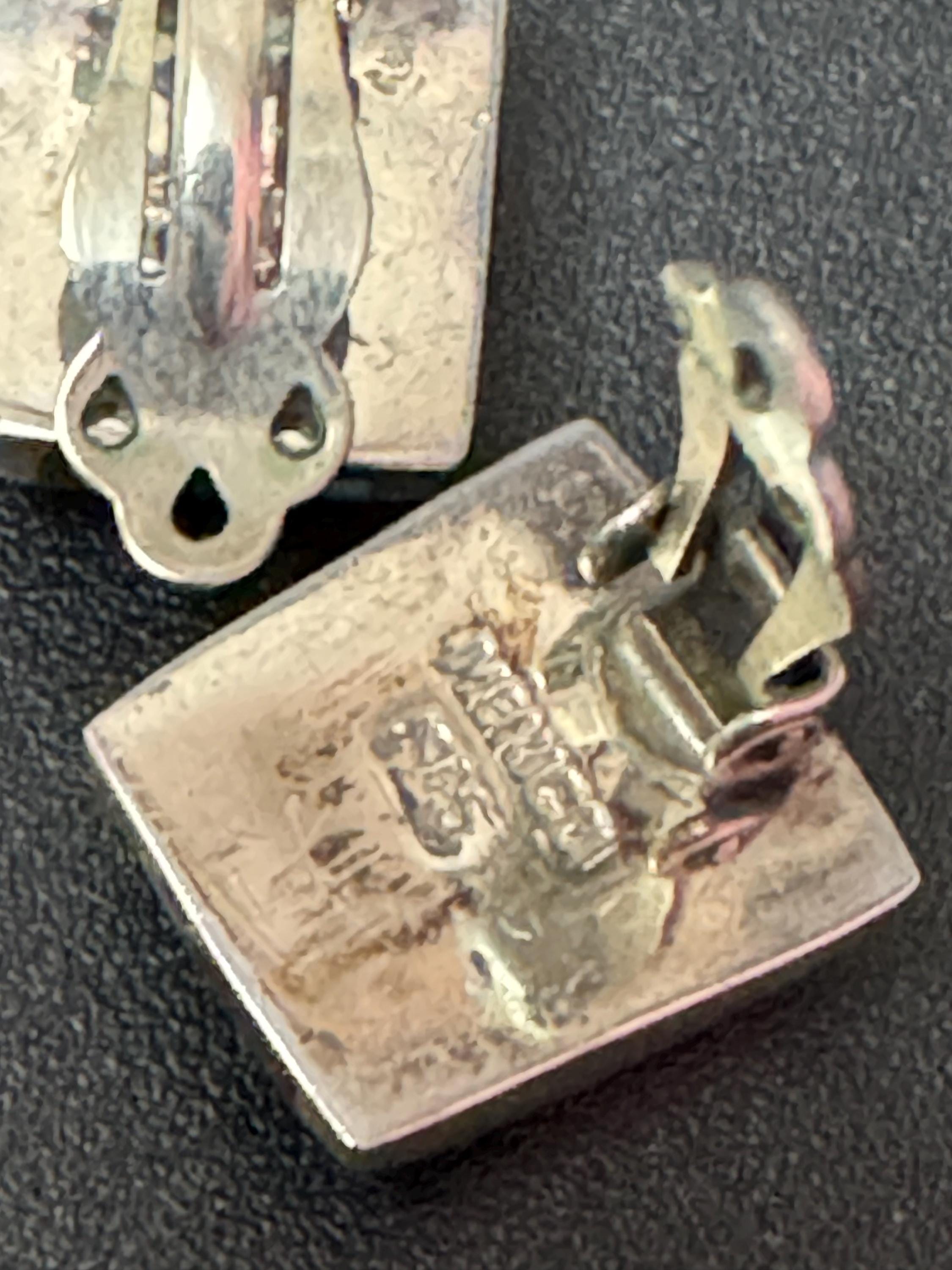 Vintage 925 modernist Mexican sterling silver rectangular blue turquoise gemstone clip on earrings 2cm