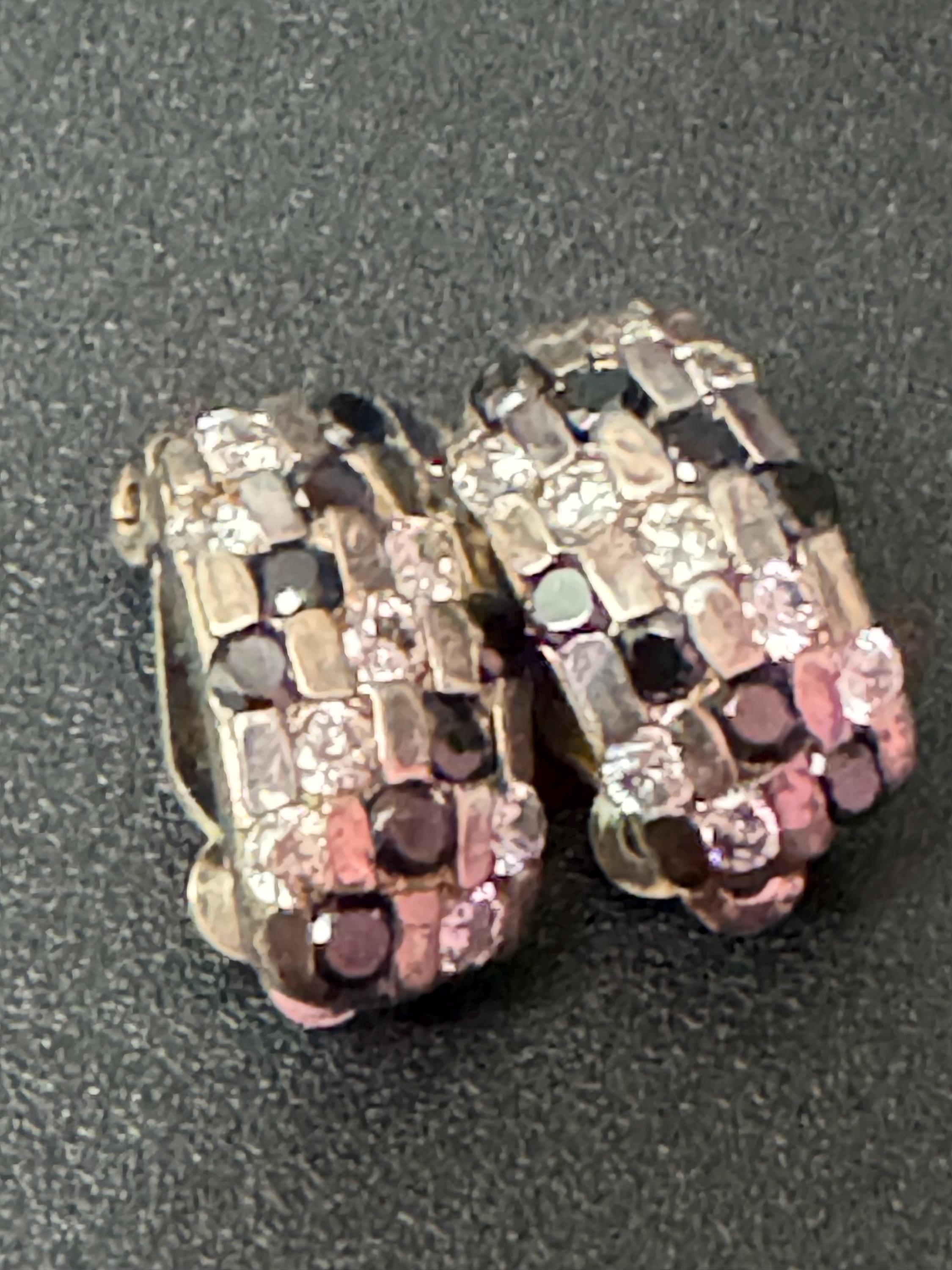 Vintage black Diamanté Clip On Earrings: Sterling Silver Crystal, Elegant Design