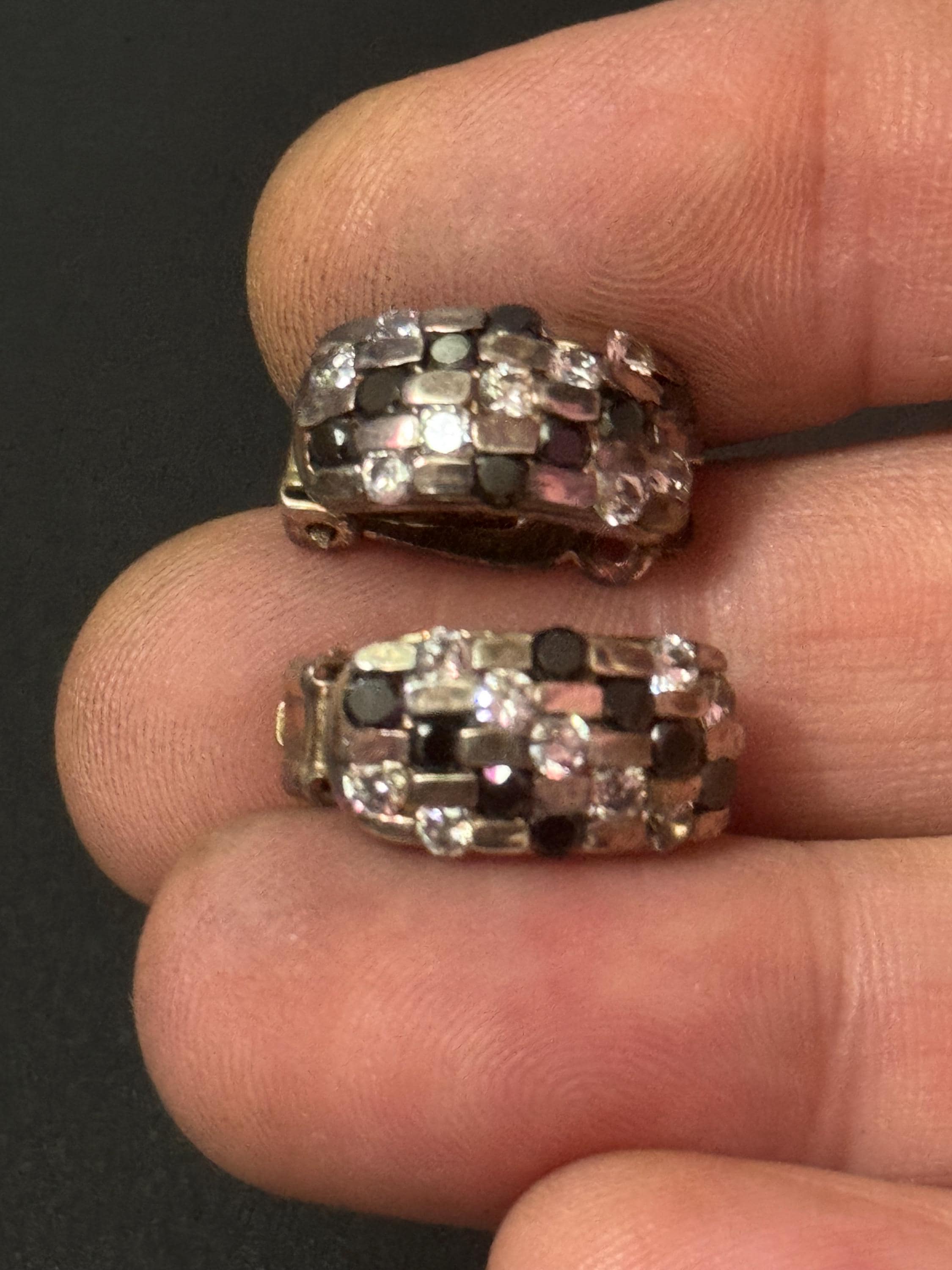 Vintage black Diamanté Clip On Earrings: Sterling Silver Crystal, Elegant Design