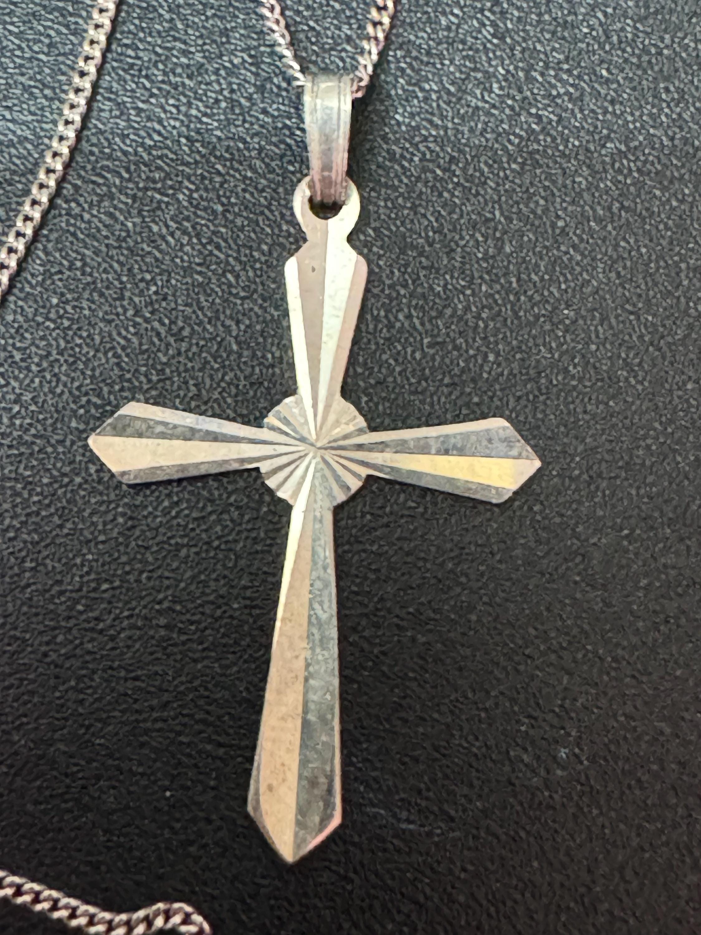 Dainty Sterling Silver Cross Pendant Necklace - Diamond Cut Religious Jewelry