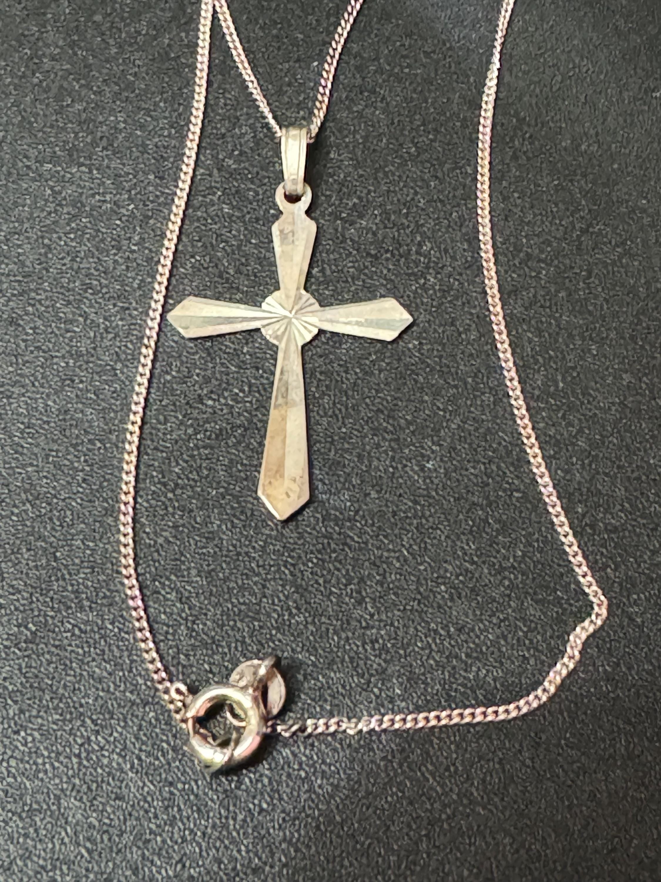 Dainty Sterling Silver Cross Pendant Necklace - Diamond Cut Religious Jewelry