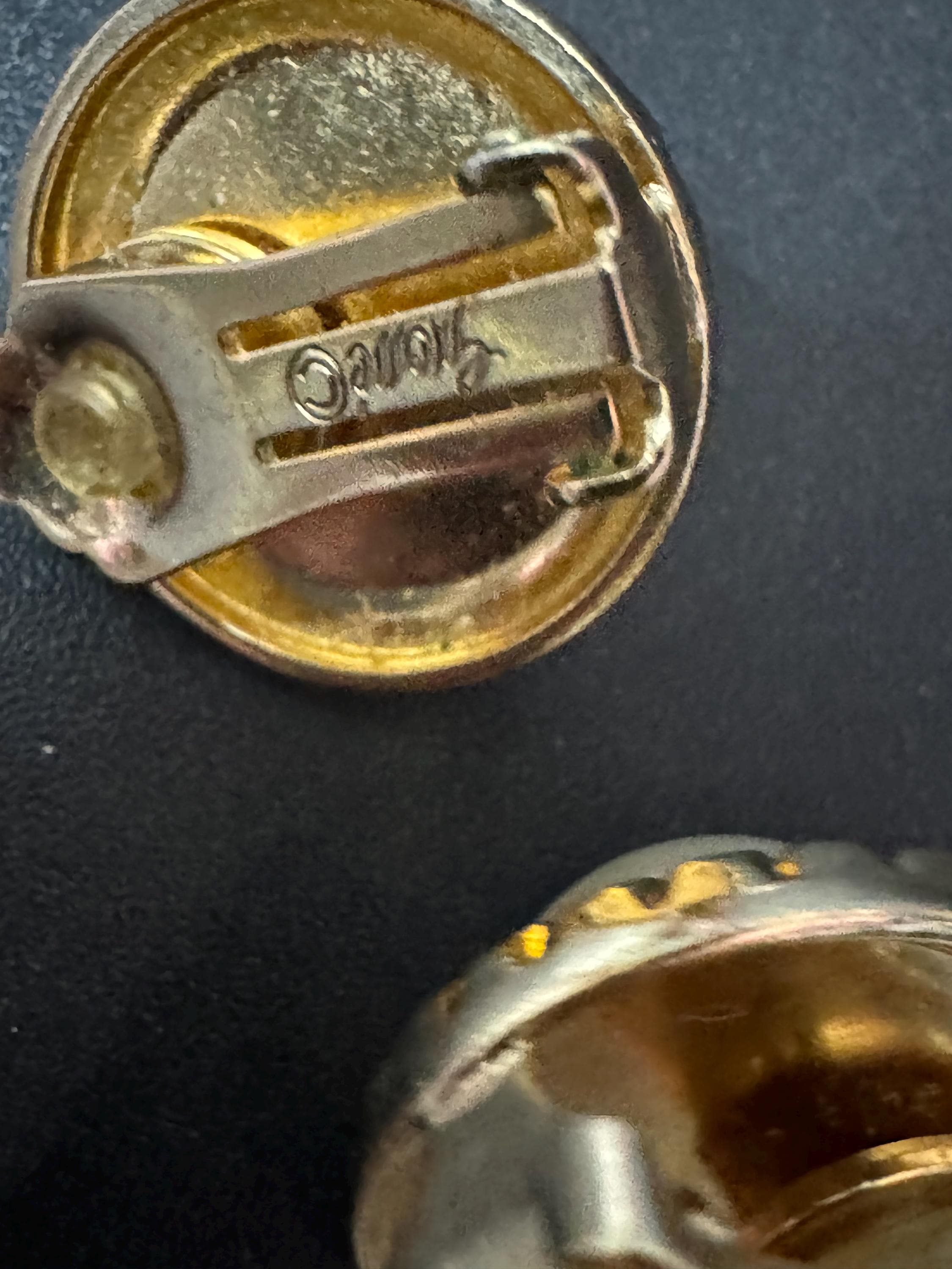 Signed GROSSE Gold Tone Pearl Cabochon Clip On Earrings