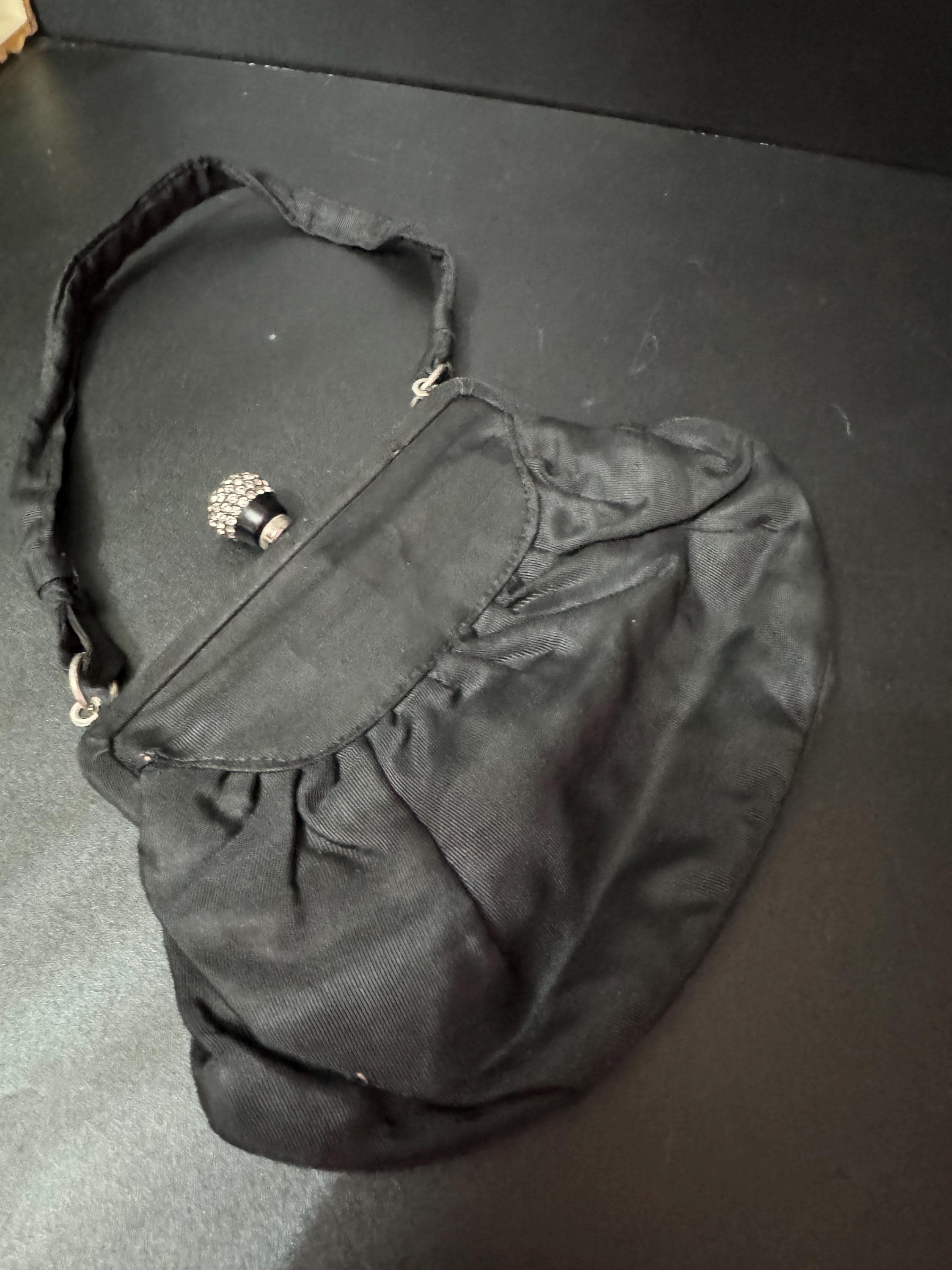 Vintage Art Deco Black Grosgrain Evening Bag with Diamanté Clasp