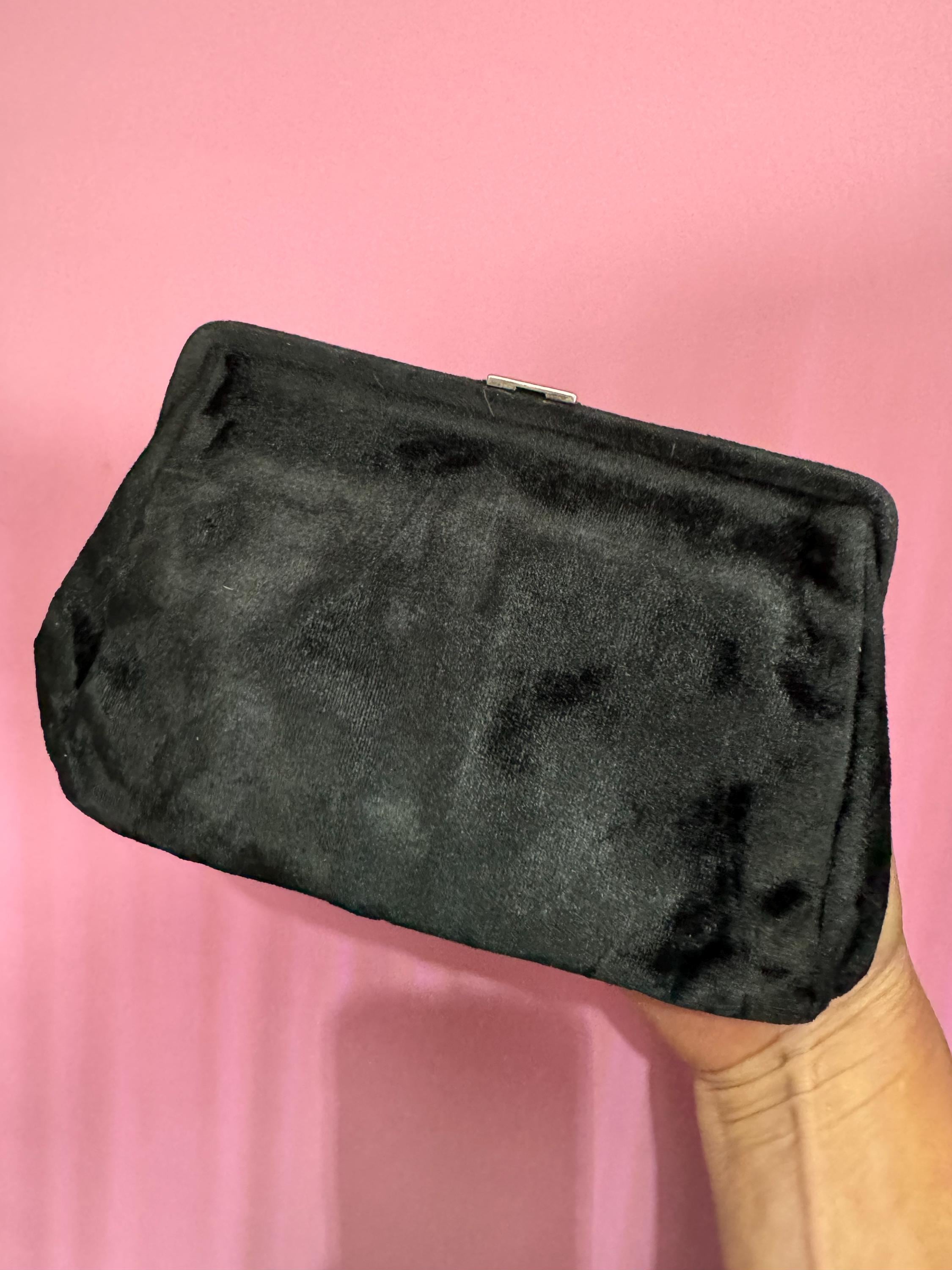 Vintage Art Deco Black Velvet Clutch: British Made Evening Bag