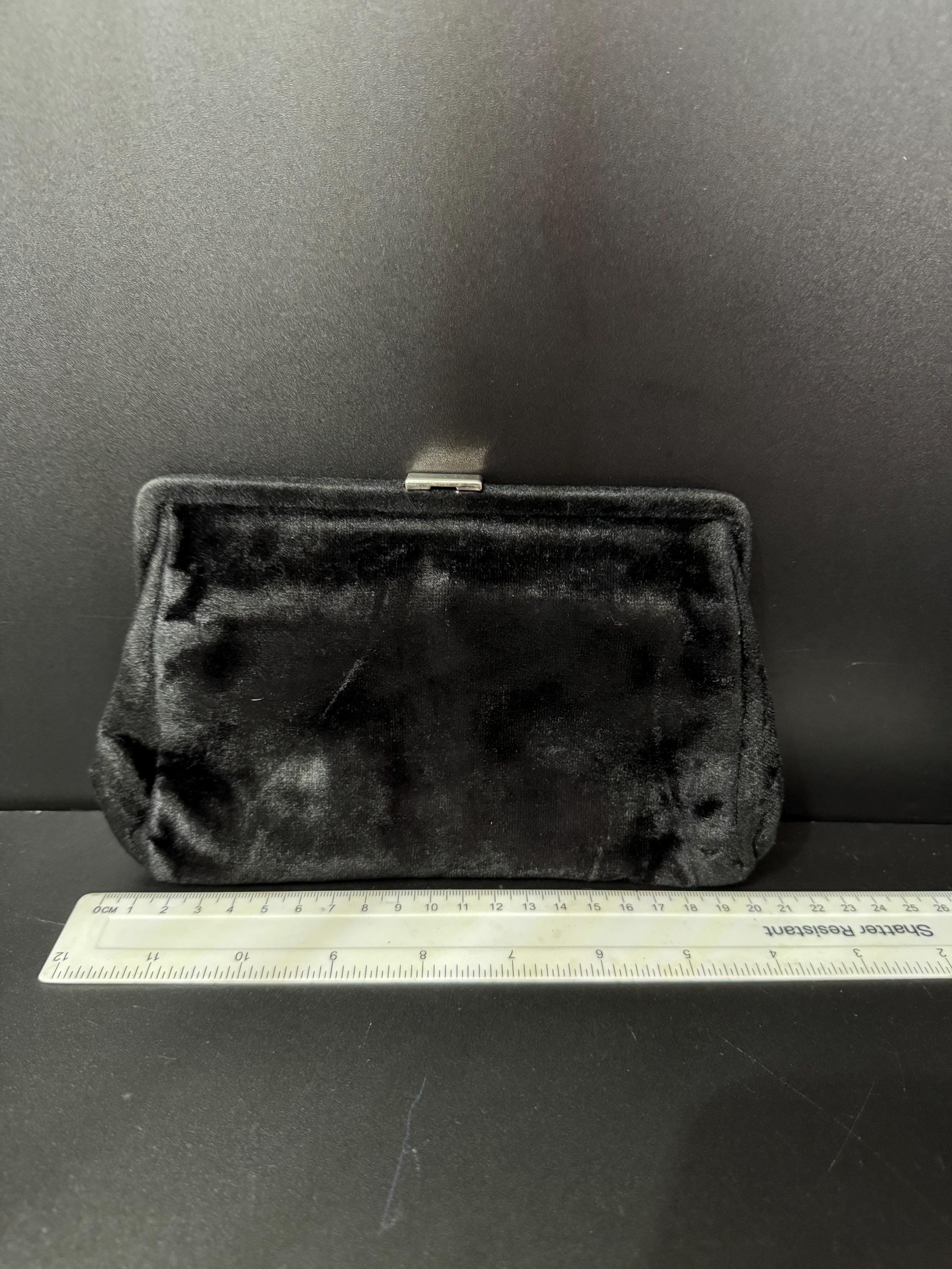 Vintage Art Deco Black Velvet Clutch: British Made Evening Bag